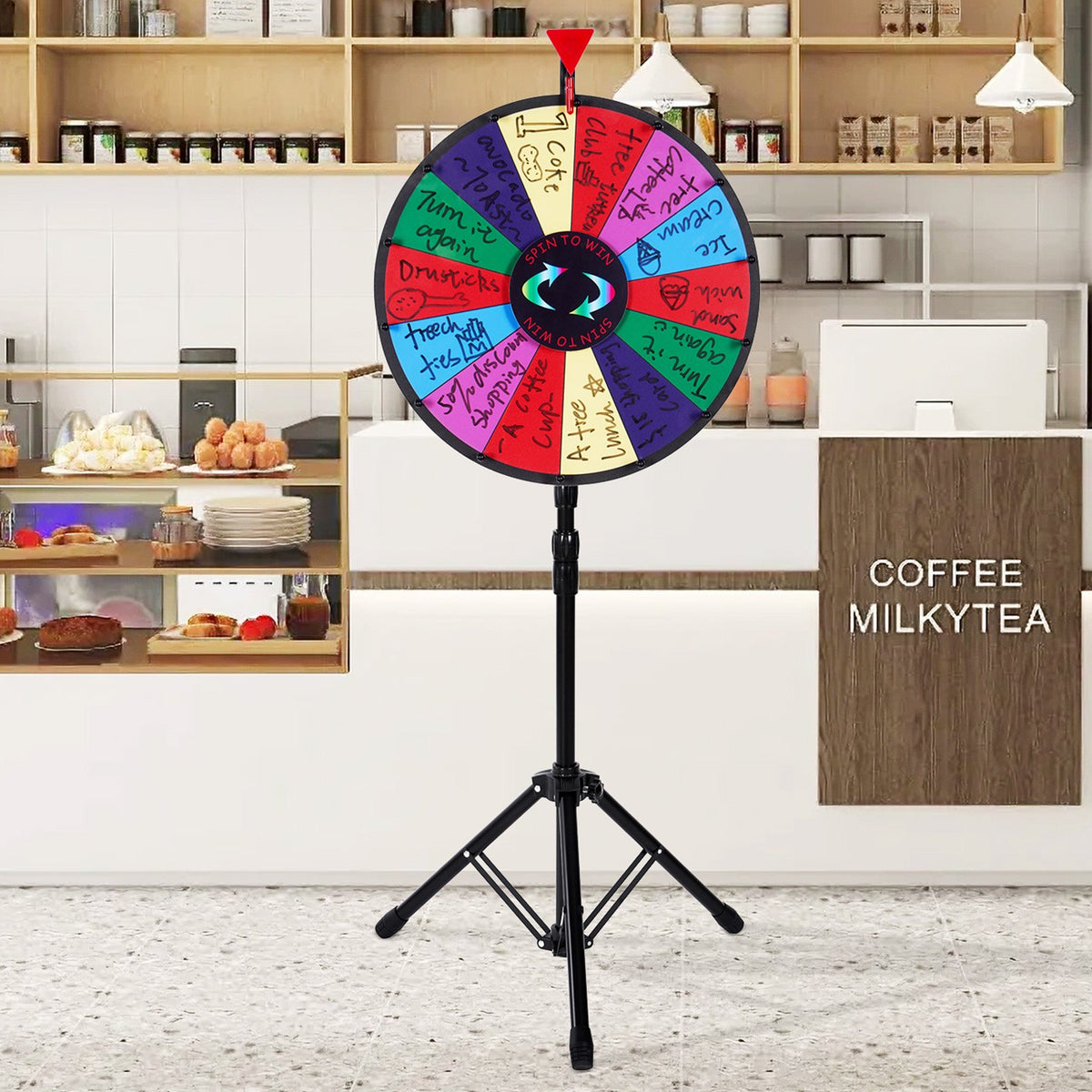 Vevor 18 Inch Tabletop Color Prize Wheel with Folding Tripod Floor Stand 14 Slots Dry Erase