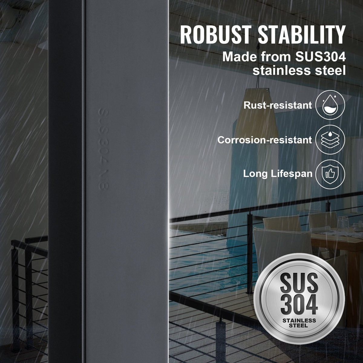 Cable Railing Post, 36" x 2" x 2" Steel Level Deck Railing Post Without Holes, SUS304 Stainless Steel Cable Rail Post, Stair Handrail Post with Horizontal and Curved Bracket, 1-Pack, Black