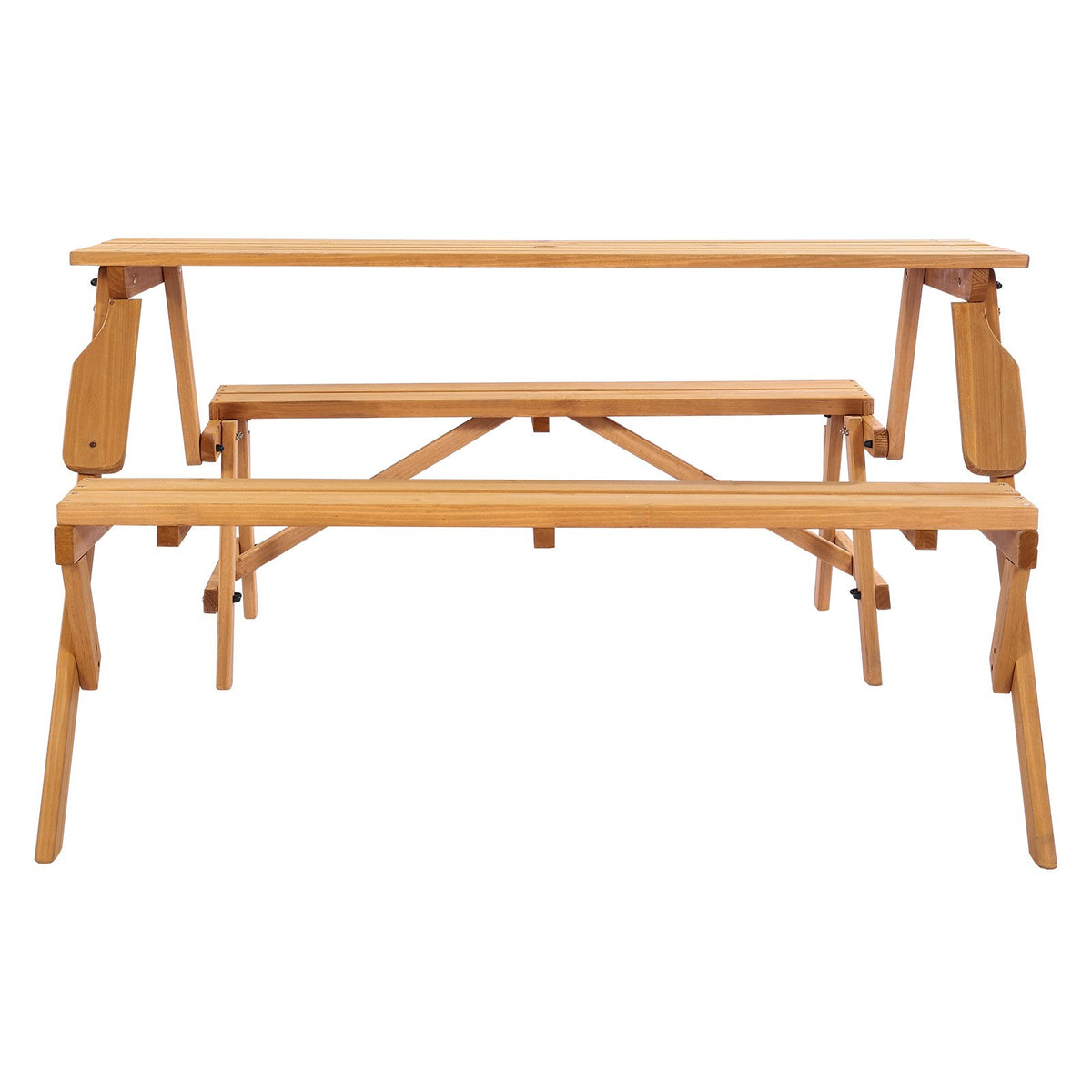 VEVOR 2-in-1 Transforming Interchangeable Picnic Table, Outdoor Wooden Table and Bench Set, Portable Foldable Bench with Umbrella Hole, Patio Dining Furniture for Garden, Backyard, Porch (Brown)