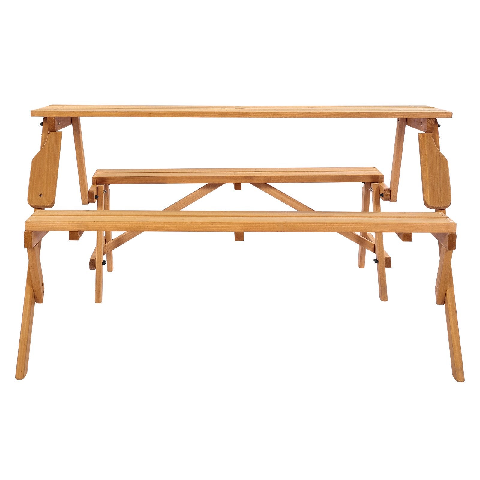 VEVOR 2-in-1 Transforming Interchangeable Picnic Table, Outdoor Wooden Table and Bench Set, Portable Foldable Bench with Umbrella Hole, Patio Dining Furniture for Garden, Backyard, Porch (Brown)