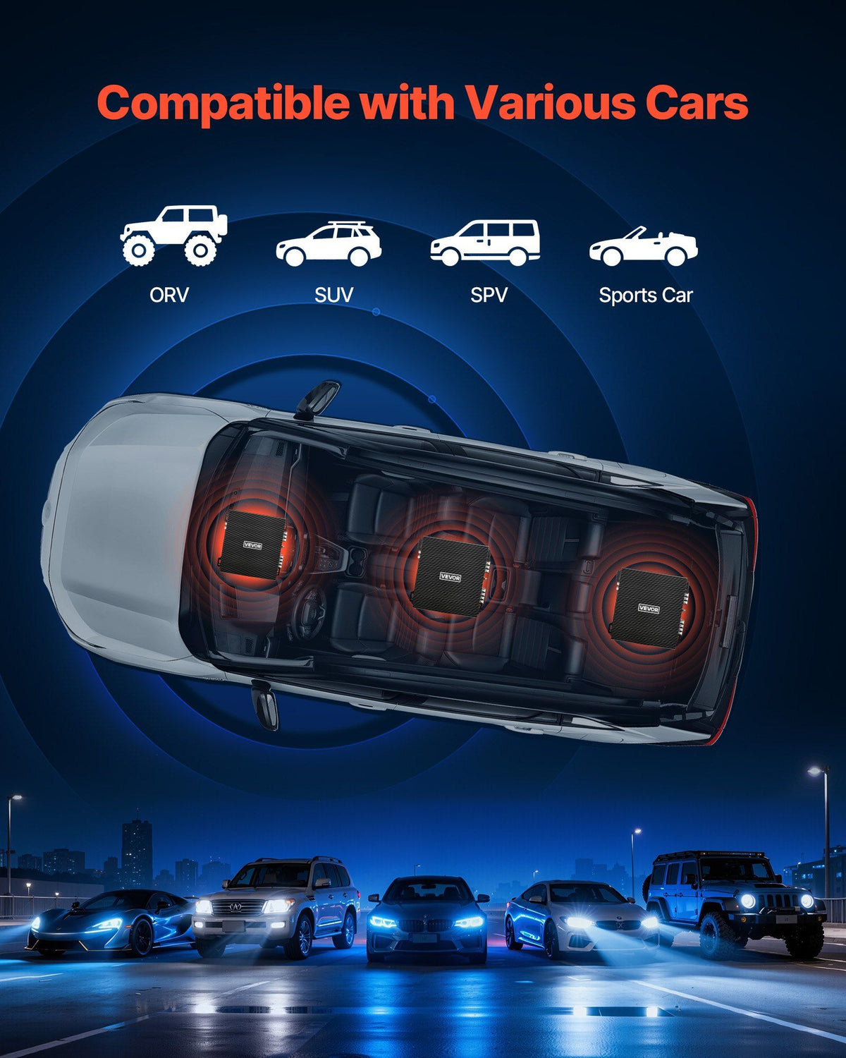 Car Audio Amplifier, 2-Channel Bridgeable Car Amplifier, Full-Range Class AB Stereo Amp, Max. 2 x 300W at 4 Ohms / 2 x 600W at 2 Ohms, High Output, for SUVs, Pickups, and Off-Road Vehicles