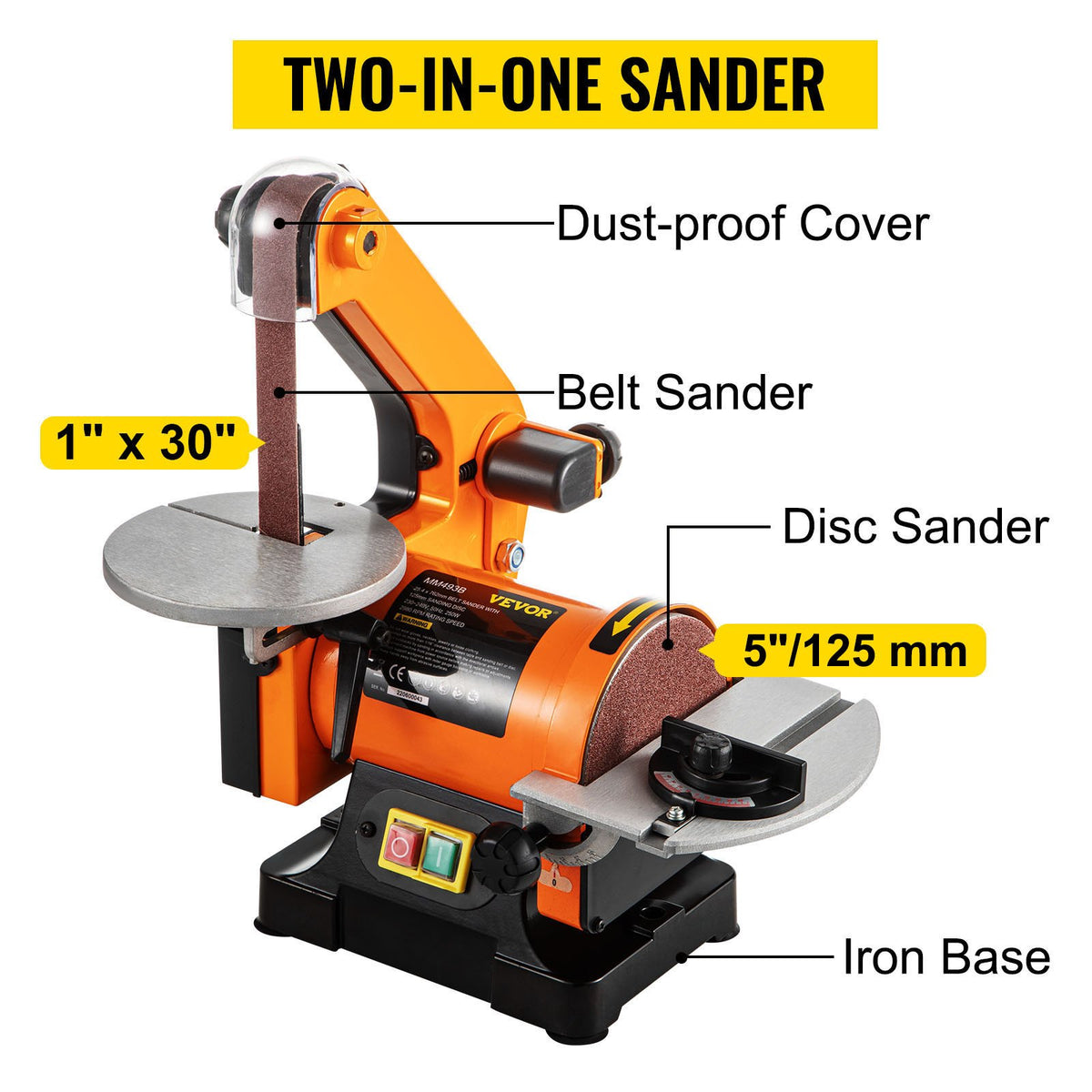 VEVOR Belt Sander 300W Grinder Sander 1 x 30 Inch Electric Belt & Disc Sander 2950 RPM Variable Speed (300W)