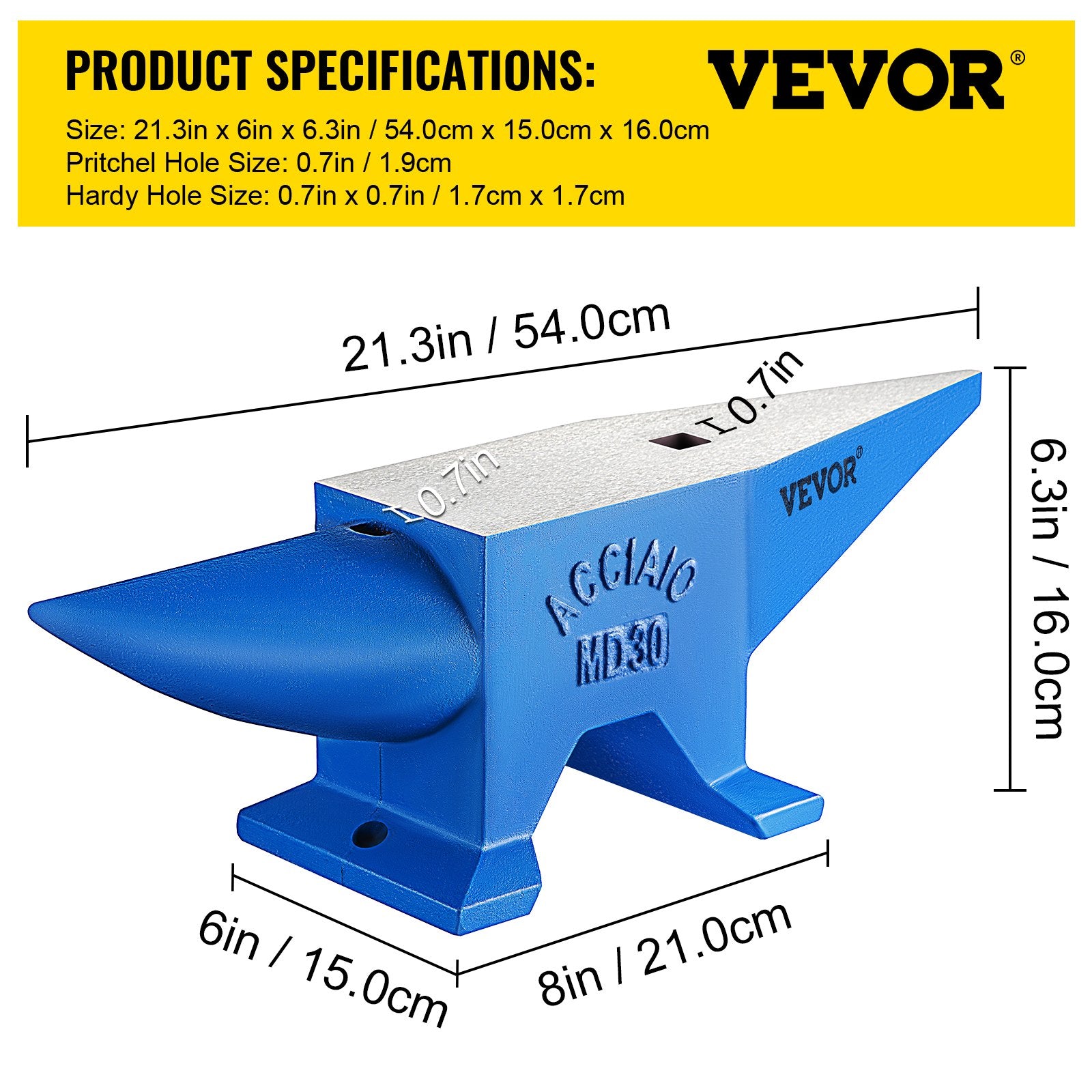 VEVOR Pro Horn Anvil , 30KG/66.1LBS Weight Steel Anvil Blacksmith Blacksmith Anvil, Portable Rugged Cast Iron Anvil Blacksmith Anvil Stable Workbench Blacksmith Forge Anvil Tool