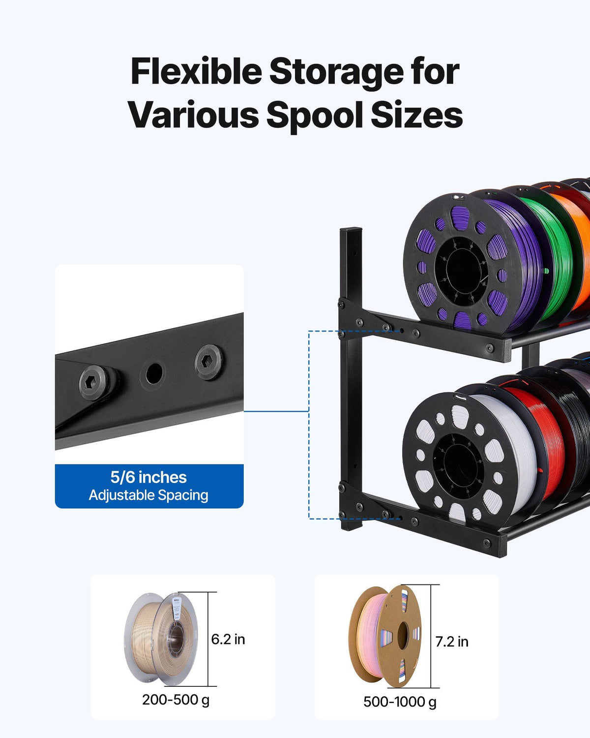 Wall Mount Printer Filament Storage Rack, 2-Tier Wall Bracket Storage Shelf, Rolling Filament Spool Holders Racks with Wheels, Filaments Organzied for 3D Printing Studio, Workshop (Shelf Only)