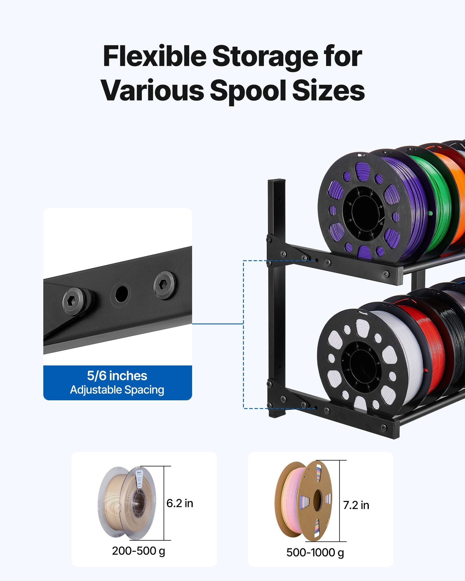 Wall Mount Printer Filament Storage Rack, 2-Tier Wall Bracket Storage Shelf, Rolling Filament Spool Holders Racks with Wheels, Filaments Organzied for 3D Printing Studio, Workshop (Shelf Only)