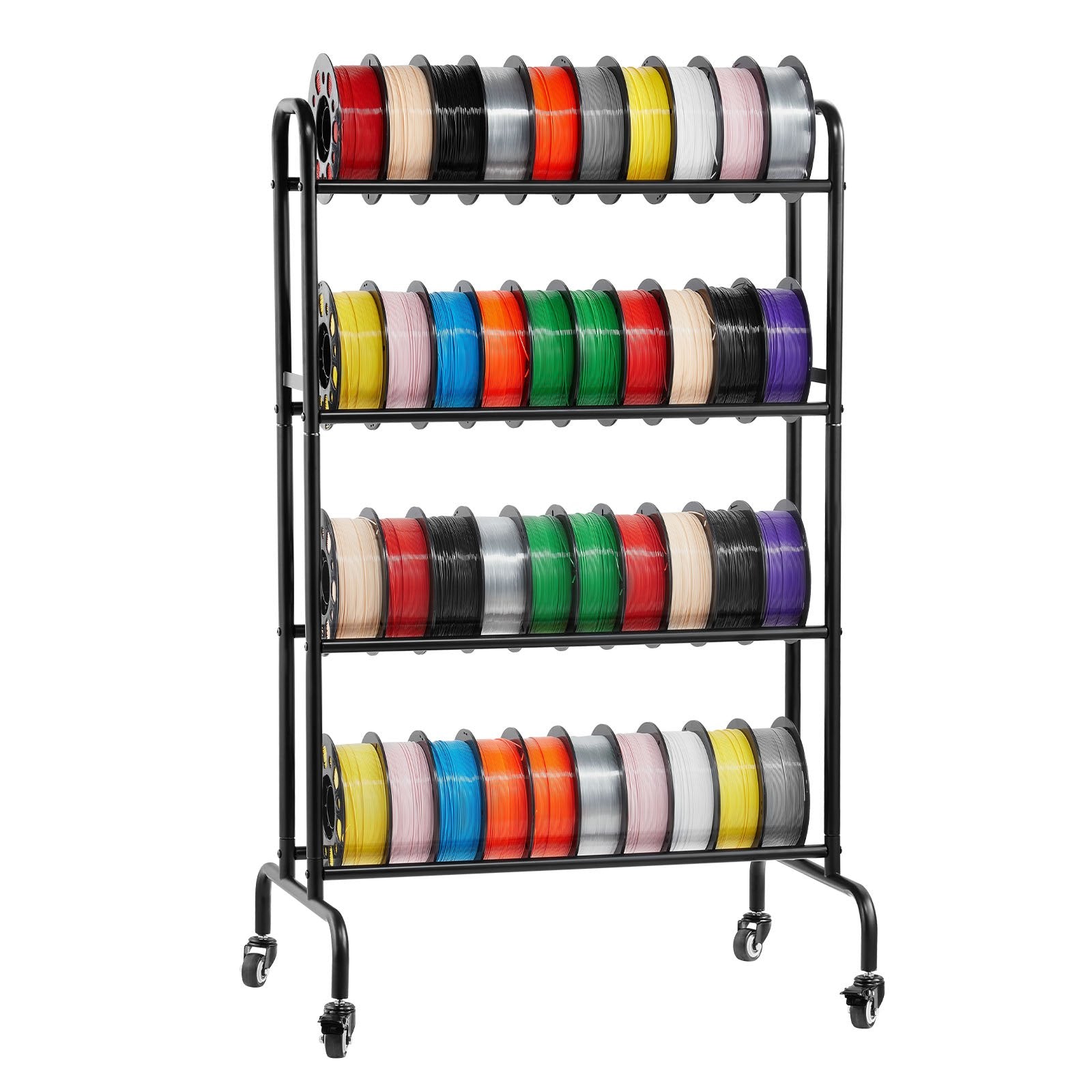 VEVOR 3D Printer Filament Storage Rack, 4 Tier Heavy Duty Storage Shelf, Rolling Filament Spool Holders Racks with Wheels, Filaments Organzied for 3D Printing Station, Office, Workshop (Shelf Only)