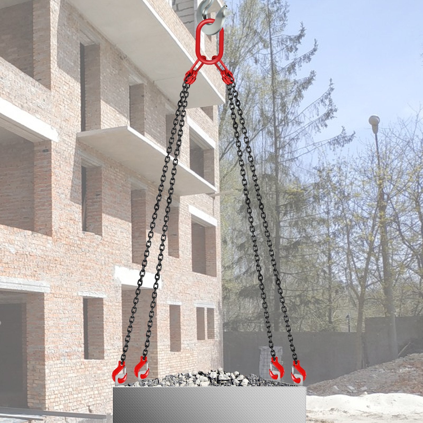 VEVOR Chain Sling 5/16" X 10' Engine Lift Chain G80 Alloy Steel Engine Chain Hoist Lifts 3 Ton with 4 Leg Grab Hooks and Adjuster
