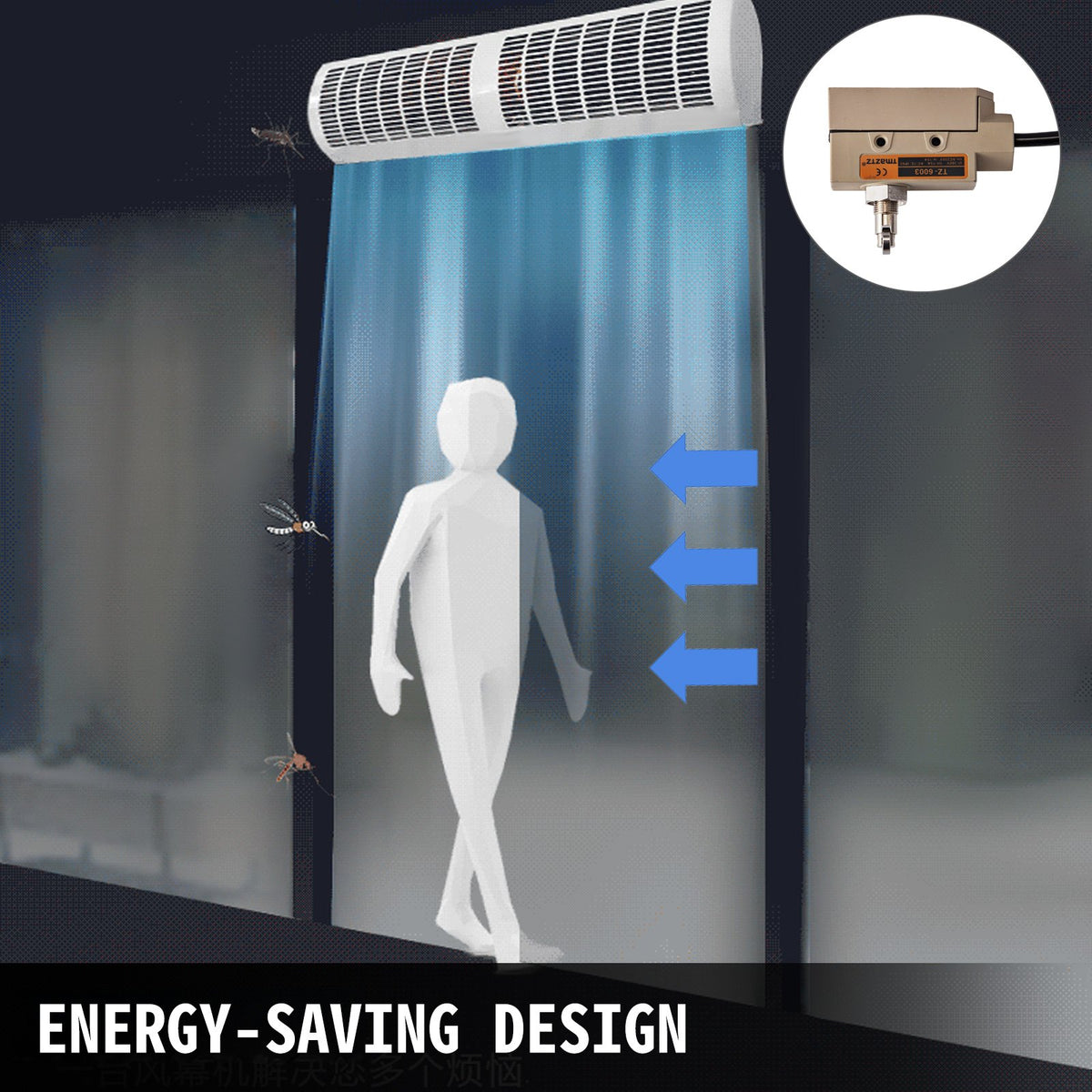 VEVOR Air Curtain, 1.2m Electric Wind Curtain with Limit Switch, Max. 2204 CFM Air Flow, 3 Speeds Control Commercial Indoor Air Curtain, Ideal for Shops, Buildings