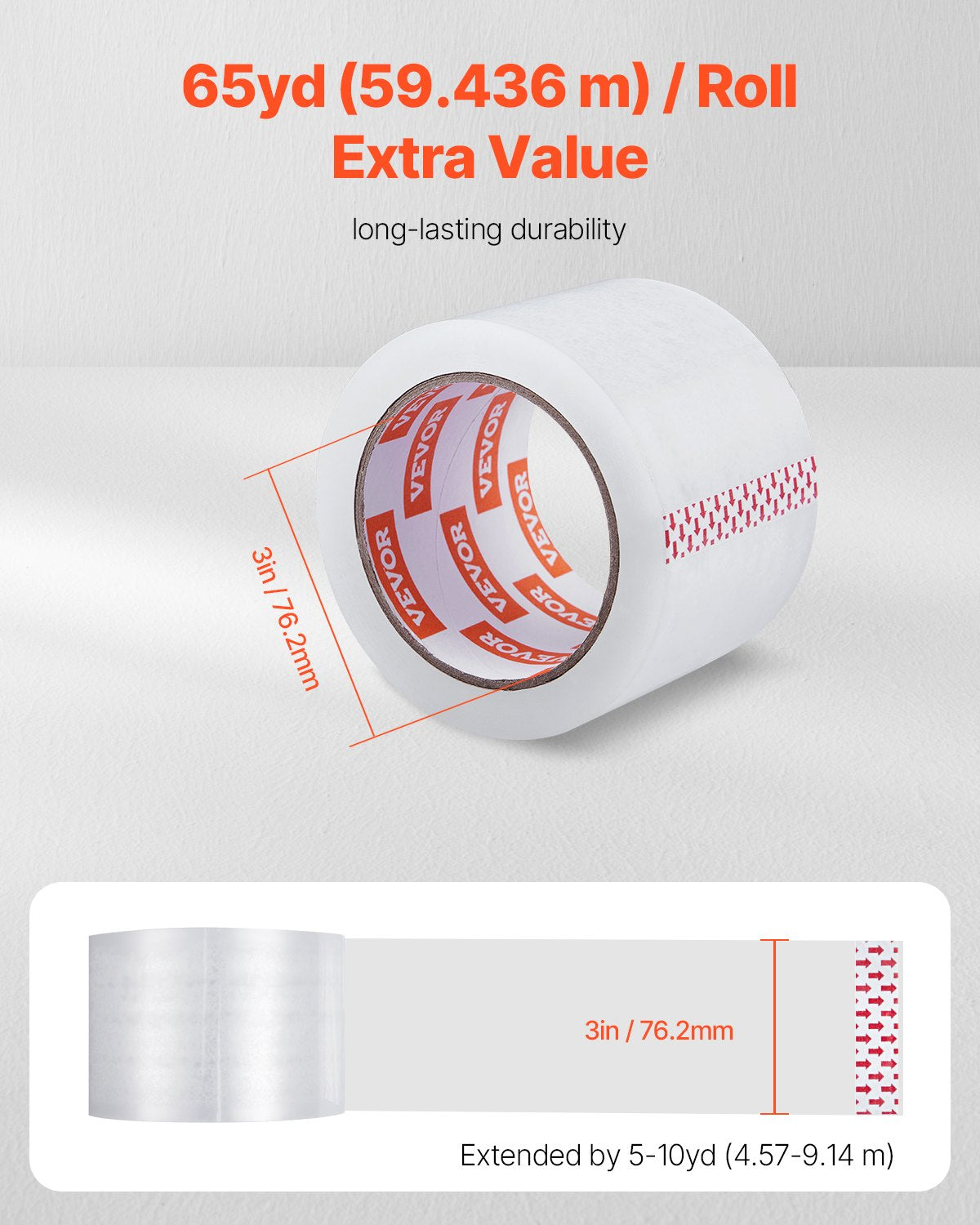 VEVOR Clear Packing Tape 6 Rolls 65 Yards Heavy Duty Clear Packing Tapes 2.7 Mil