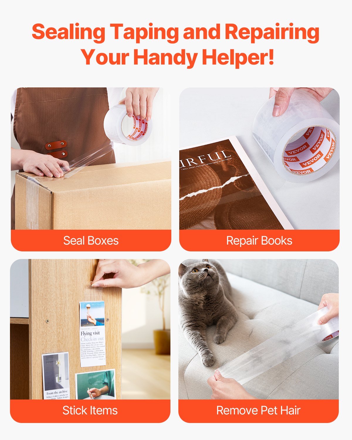 VEVOR Clear Packing Tape 6 Rolls 65 Yards Heavy Duty Clear Packing Tapes 2.7 Mil