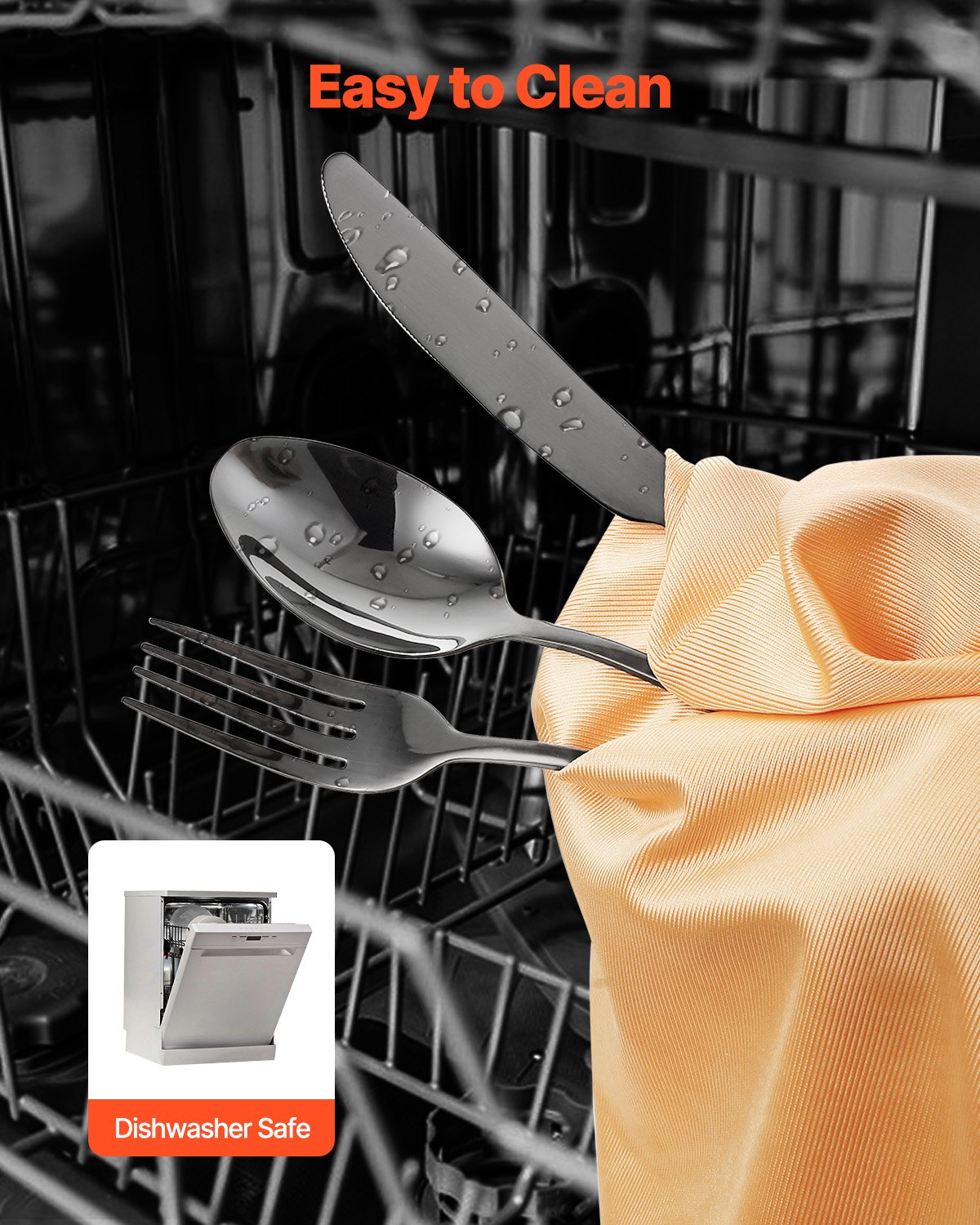 VEVOR 30-Piece Black Silverware Set, Food-Grade Stainless Steel Flatware Utensils for 6, Mirror Finished Cutlery Set, Dishwasher Safe Eating Tableware for Kitchen Home, Include Knife Fork Spoon