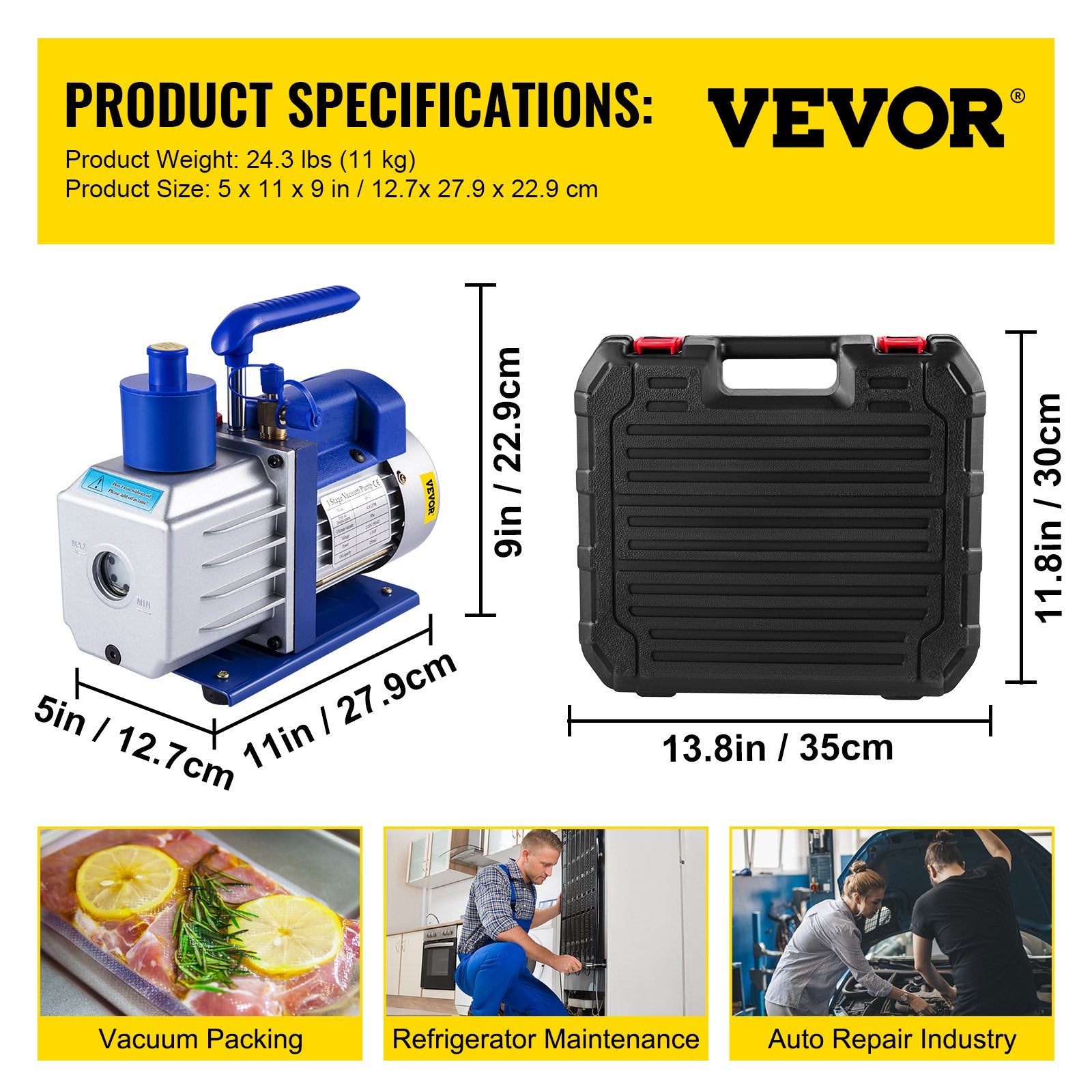 VEVOR Vacuum Pump 4.8CFM 1/3HP Air Vacuum Pump HVAC A/C Air Refrigerant Rotary Vane Vacuum Pump Single Stage 4 Valve AC Manifold Gauge Set (4.8CFM1/3HP)