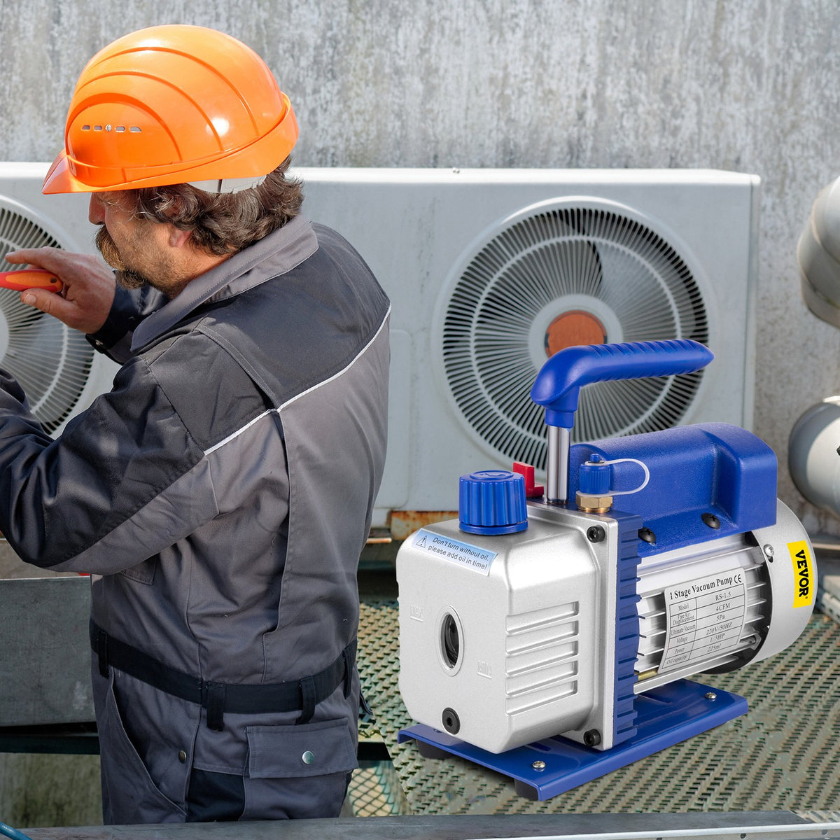 Vevor 4CFM 1/4HP Rotary Vane Vacuum Pump + R134AManifold Gauge Tester Charging +Hose