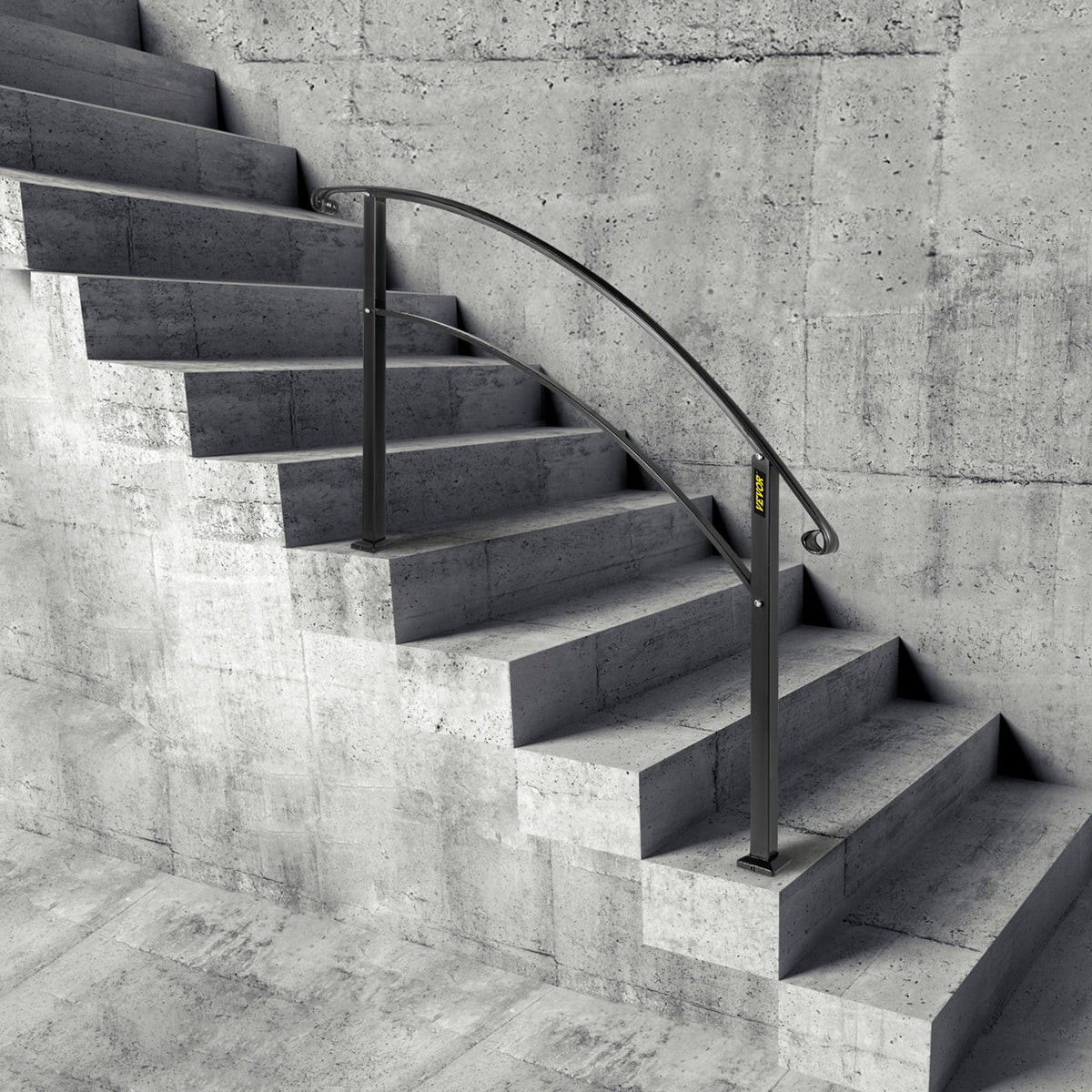 VEVOR 4-Step Handrail Fits 1 or 4 Steps Matte Black Stair Rail Wrought Iron Handrail with Installation Kit Hand Rails for Outdoor Steps