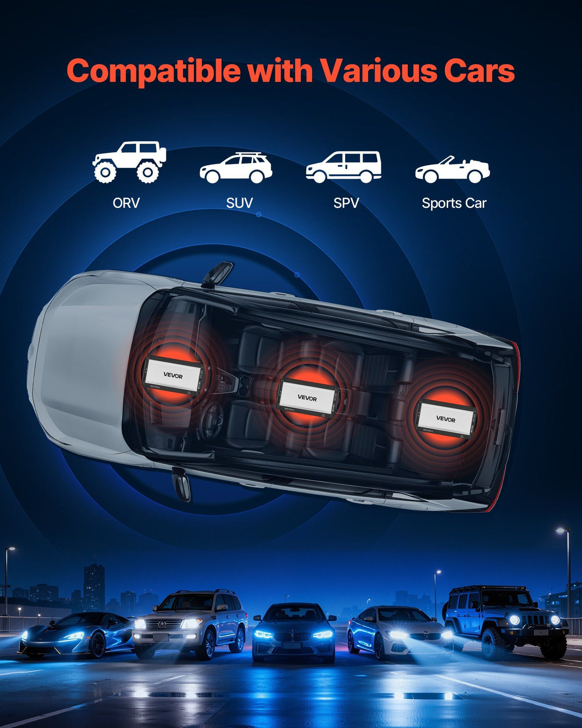 Car Audio Amplifier, 4-Channel Bridgeable Car Amplifier, Multichannel Class D Stereo Amp, Max. 4 x 500W at 4 Ohms / 4 x 1000W at 2 Ohms, High Output, for SUVs, Pickups, and Off-Road Vehicles