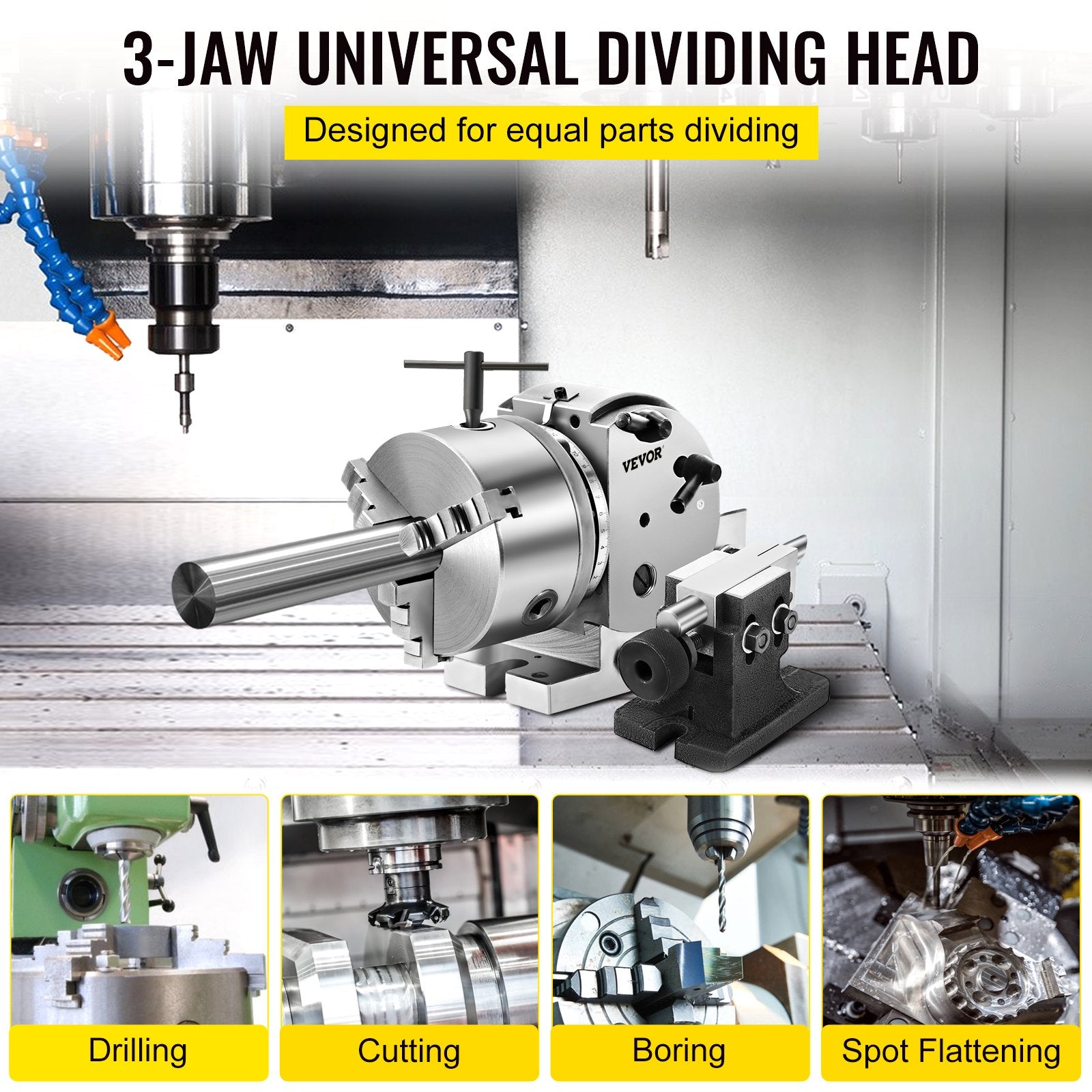 VEVOR BS-0 Dividing Head 5 Inch, Precision Dividing Head Set with 5" 3-jaw Chuck & Tailstock Dividing Plates for Milling Machine