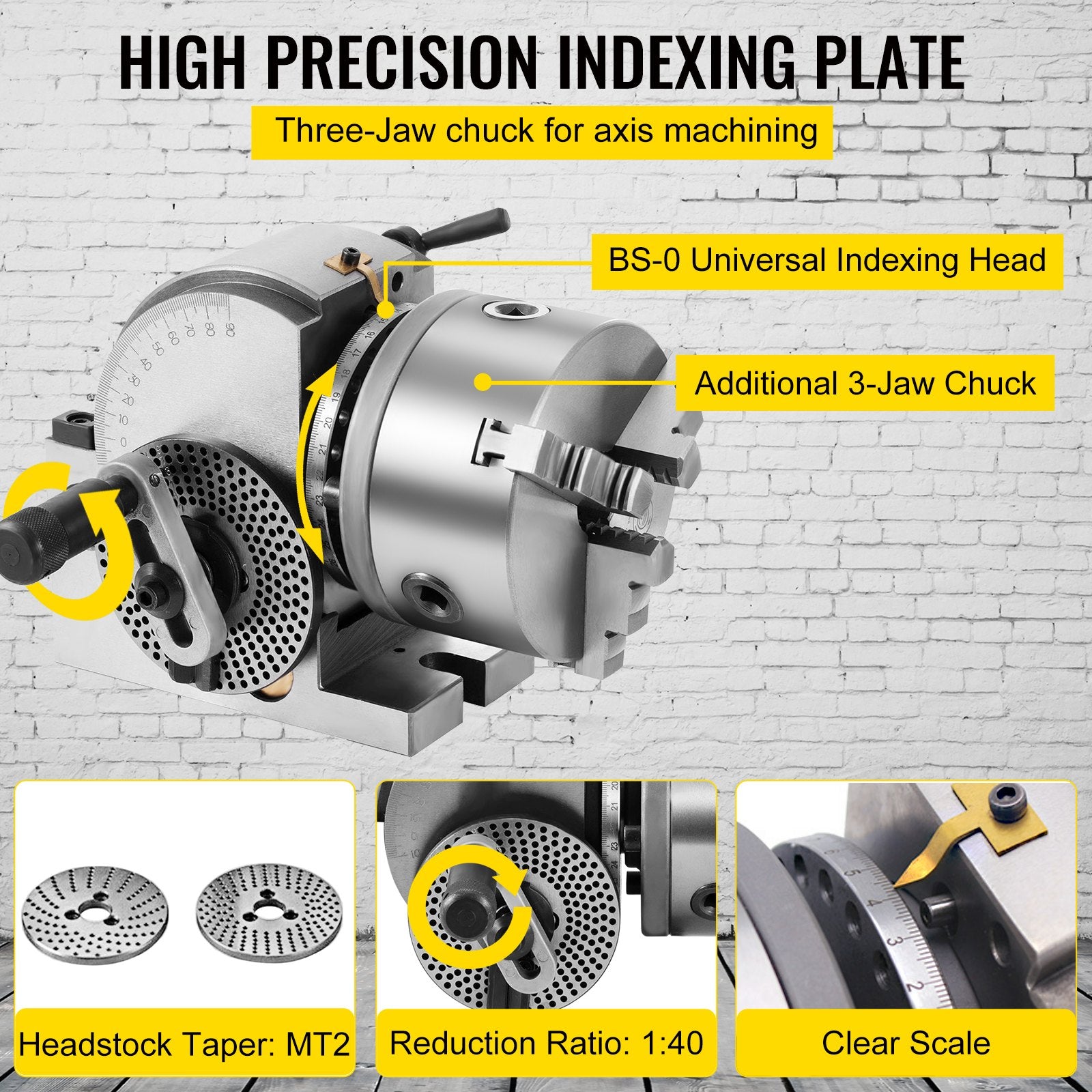 VEVOR BS-0 Dividing Head 5 Inch, Precision Dividing Head Set with 5" 3-jaw Chuck & Tailstock Dividing Plates for Milling Machine