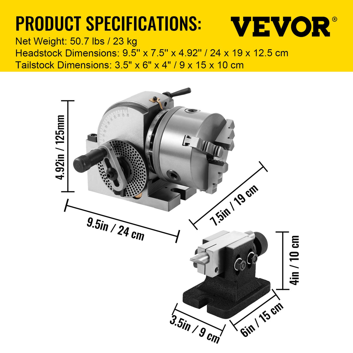 VEVOR BS-0 Dividing Head 5 Inch, Precision Dividing Head Set with 5" 3-jaw Chuck & Tailstock Dividing Plates for Milling Machine