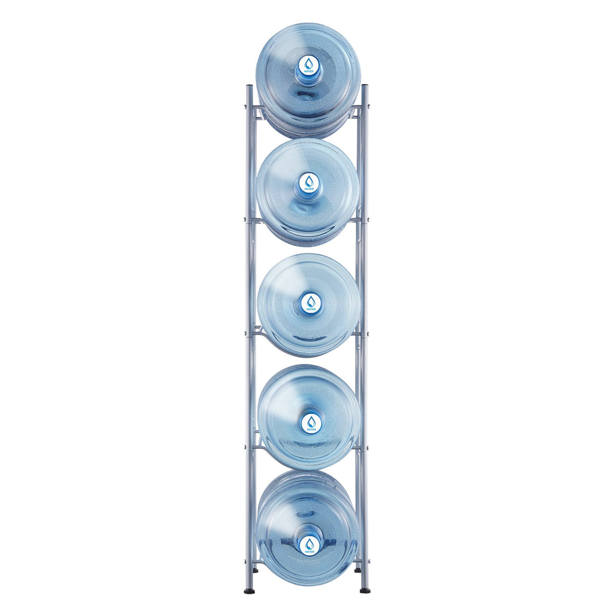 VEVOR 5 Tiers Water Jug Holder, 5 Gallon Water Bottle Holder, Single Row Water Bottle Rack for 5 Bottles, Heavy Duty Water Jug Rack for Kitchen, Office, Living Room, Silver