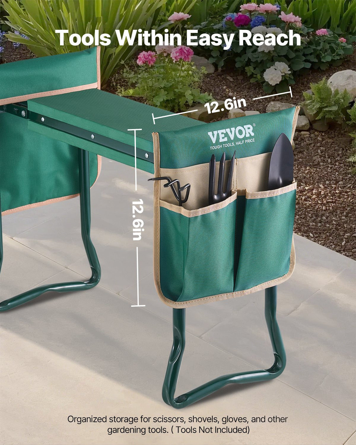 VEVOR Garden Kneeler and Seat, 6 in Wide Kneeling Pad, Heavy Duty Garden Kneeling Stool, Folding Garden Seat with 2 Tool Bags, Relieve Knee & Back Pain, Portable Garden Bench for Women Grandparents