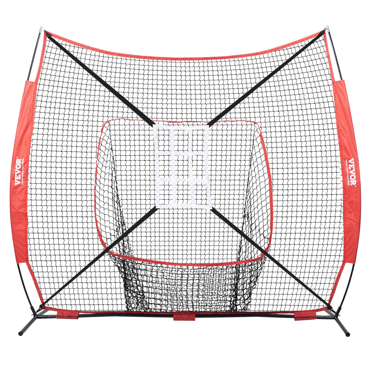 VEVOR 7x7 Baseball Softball Practice Net, Portable Baseball Training Net for Hitting Catching Pitching, Backstop Baseball Equipment with Bow Frame, Carry Bag, Strike Zone, Ball, Tee, Ball Collector