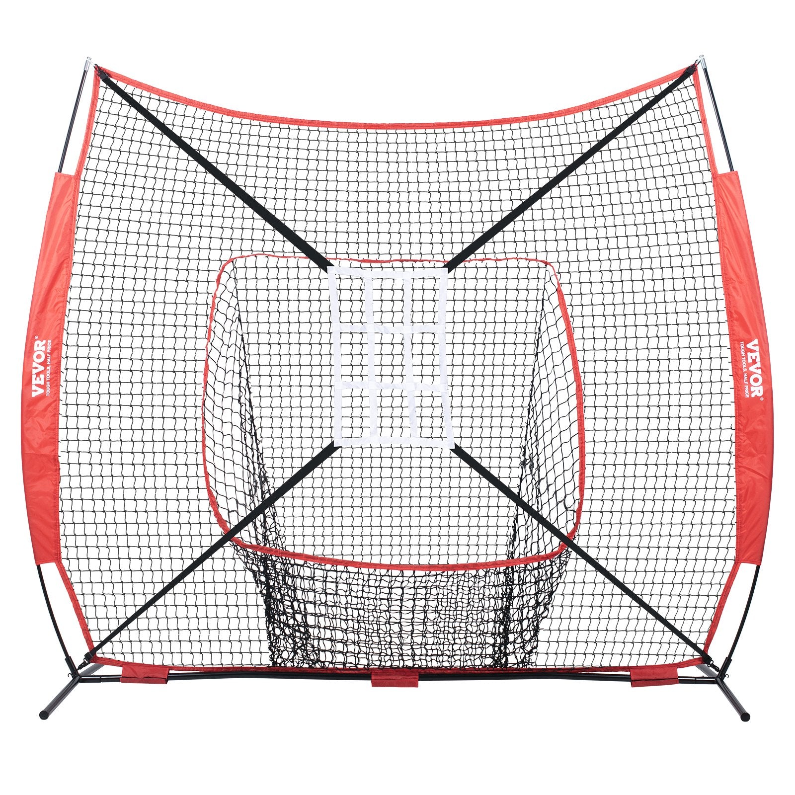 VEVOR 7x7 Baseball Softball Practice Net, Portable Baseball Training Net for Hitting Catching Pitching, Backstop Baseball Equipment with Bow Frame, Carry Bag, Strike Zone, Ball, Tee, Ball Collector
