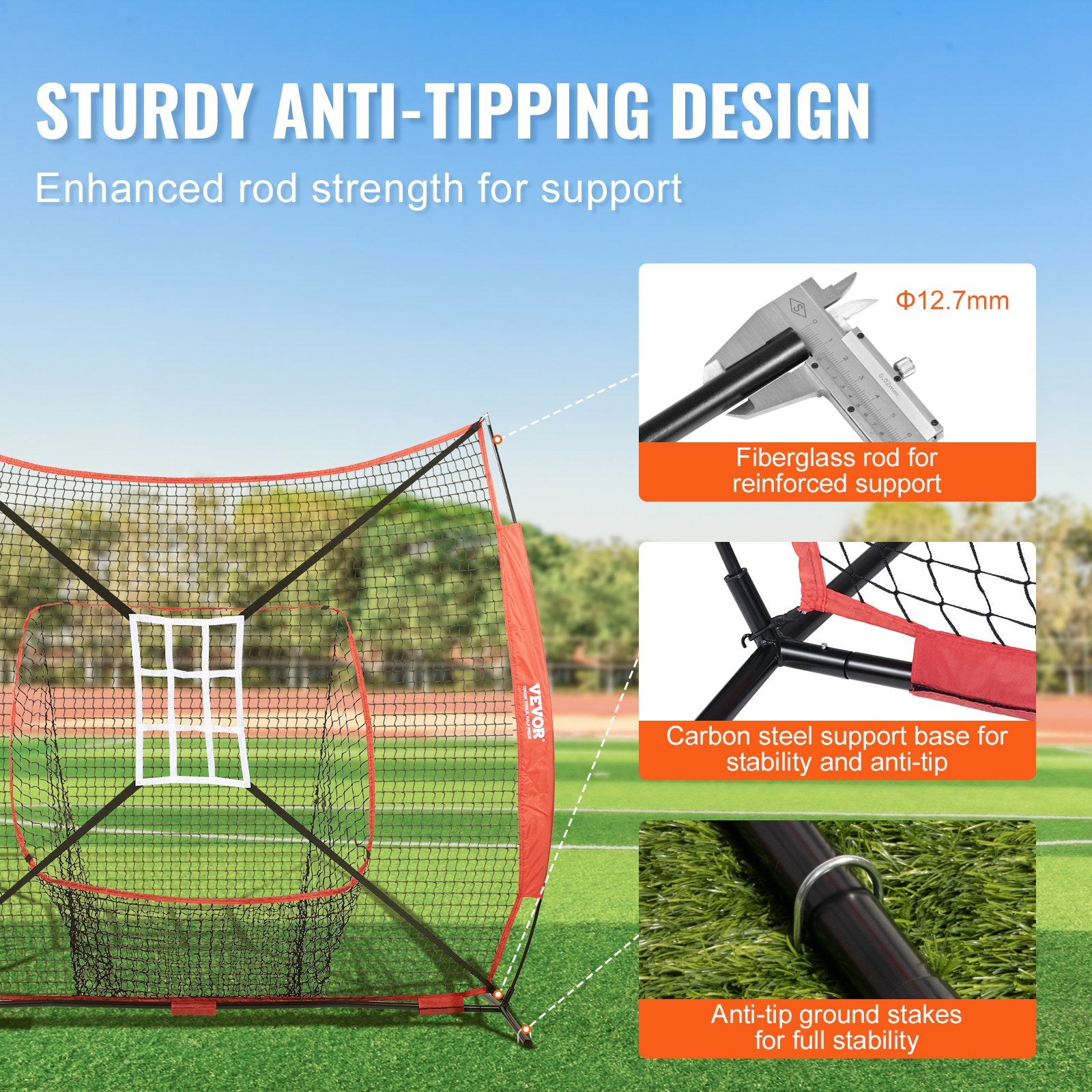 VEVOR 7x7 Baseball Softball Practice Net, Portable Baseball Training Net for Hitting Catching Pitching, Backstop Baseball Equipment with Bow Frame, Carry Bag, Strike Zone, Ball, Tee, Ball Collector