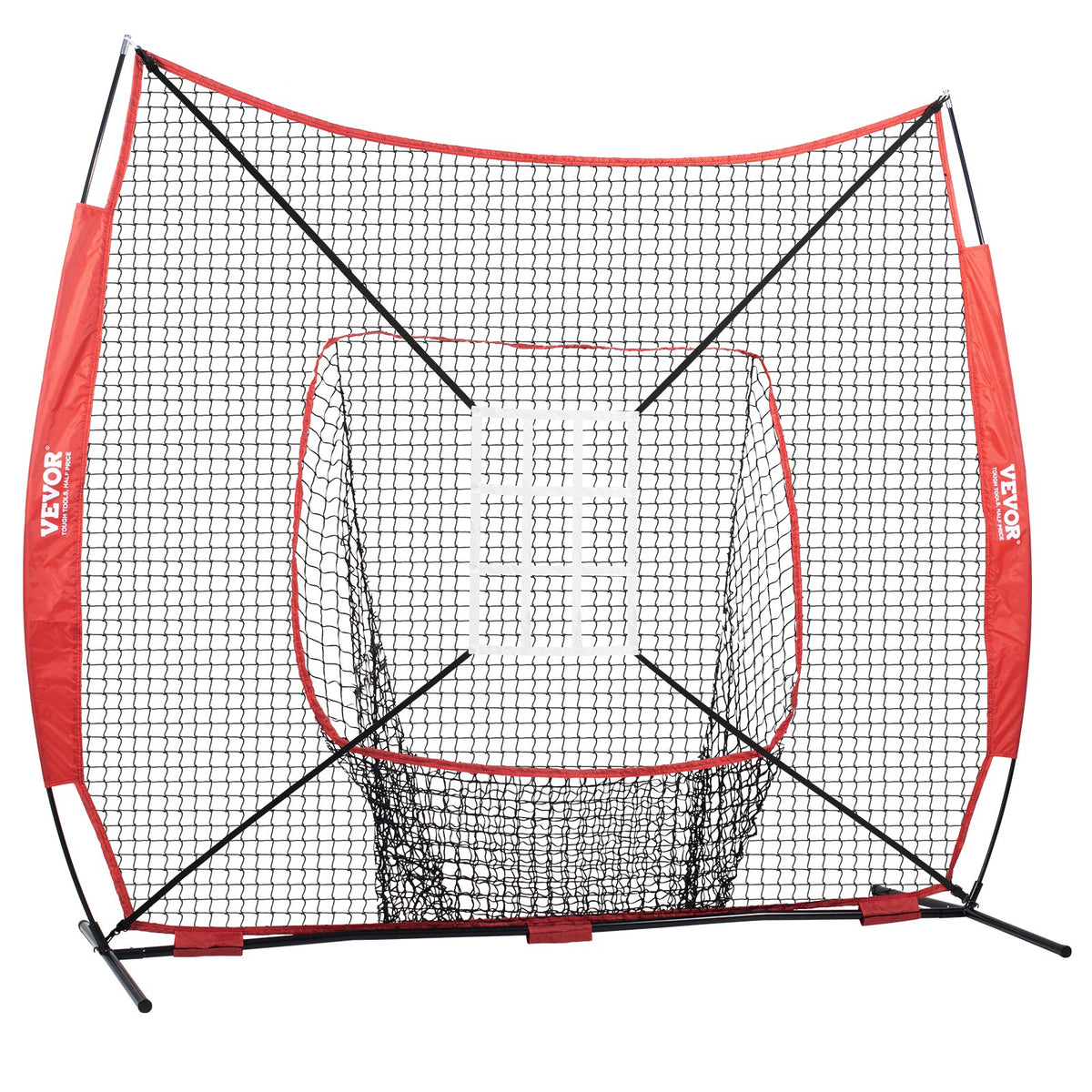 VEVOR 7x7 Baseball Softball Practice Net, Portable Baseball Training Net for Hitting Catching Pitching, Backstop Baseball Equipment with Bow Frame, Carry Bag, Strike Zone, Ball, Tee, Ball Collector