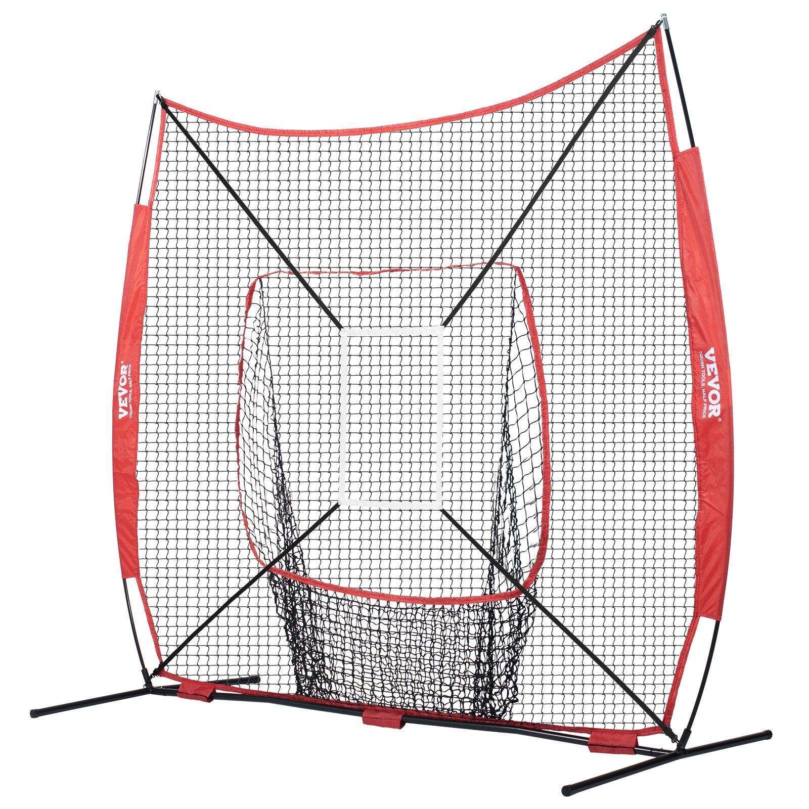VEVOR 7x7 Baseball Softball Practice Net, Portable Baseball Training Net for Hitting Catching Pitching, Backstop Baseball Equipment with Bow Frame, Carry Bag, Strike Zone, Ball, Tee, Ball Collector