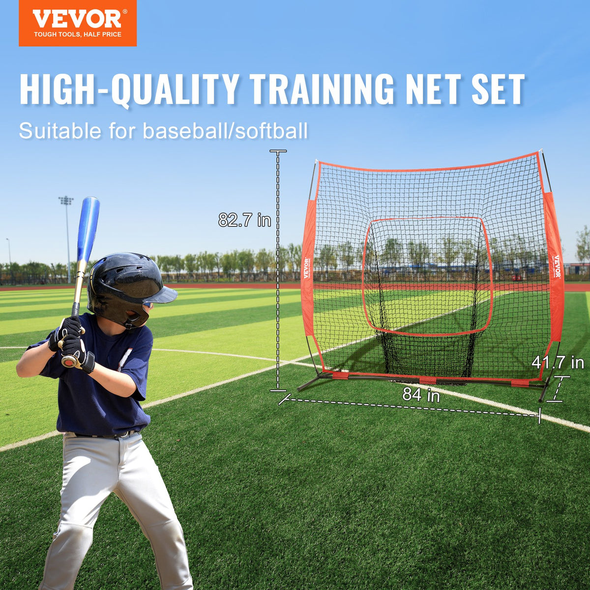 VEVOR 7x7 Baseball Softball Practice Net, Portable Baseball Training Net for Hitting Batting Catching Pitching, Backstop Baseball Equipment Training Aids with Carry Bag and Strike Zone