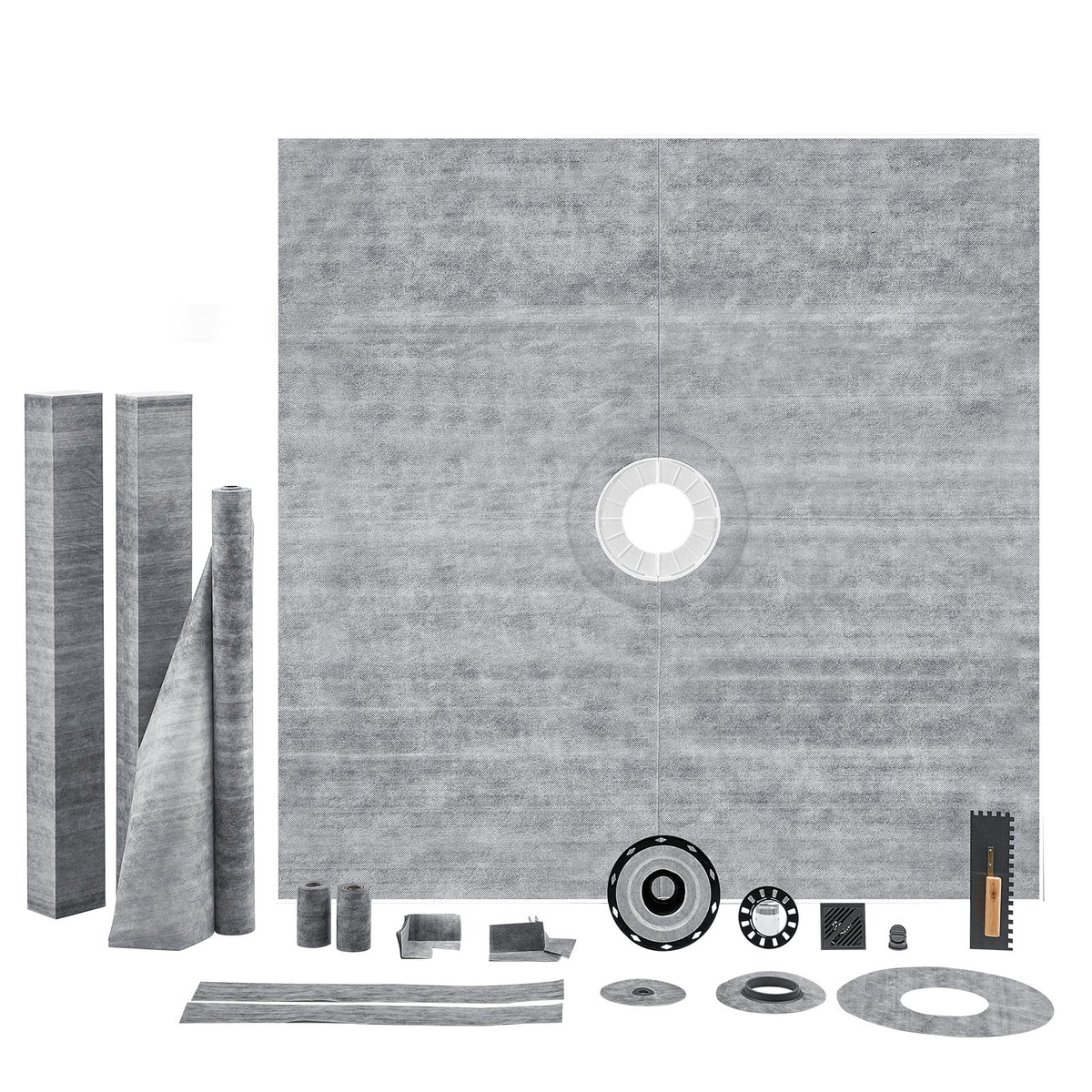 VEVOR Shower Curb Kit, 1828x1828mm, 72&quot;x72&quot; Shower Pan Kit with 50.8mm ABS Central Flange, 101.6mm Stainless Steel Grate, Waterproof Shower Curb &amp; Membrane &amp; Strip, Shower Pan Slope Sticks Fit for Bathroom