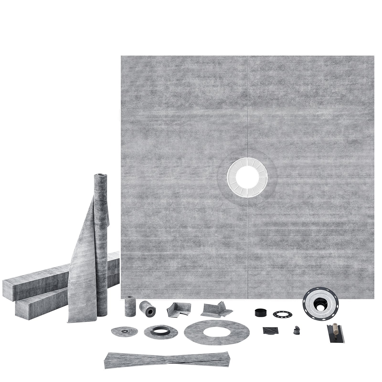 VEVOR Shower Curb Kit, 1828x1828mm, 72"x72" Shower Pan Kit with 50.8mm ABS Central Flange, 101.6mm Stainless Steel Grate, Waterproof Shower Curb & Membrane & Strip, Shower Pan Slope Sticks Fit for Bathroom