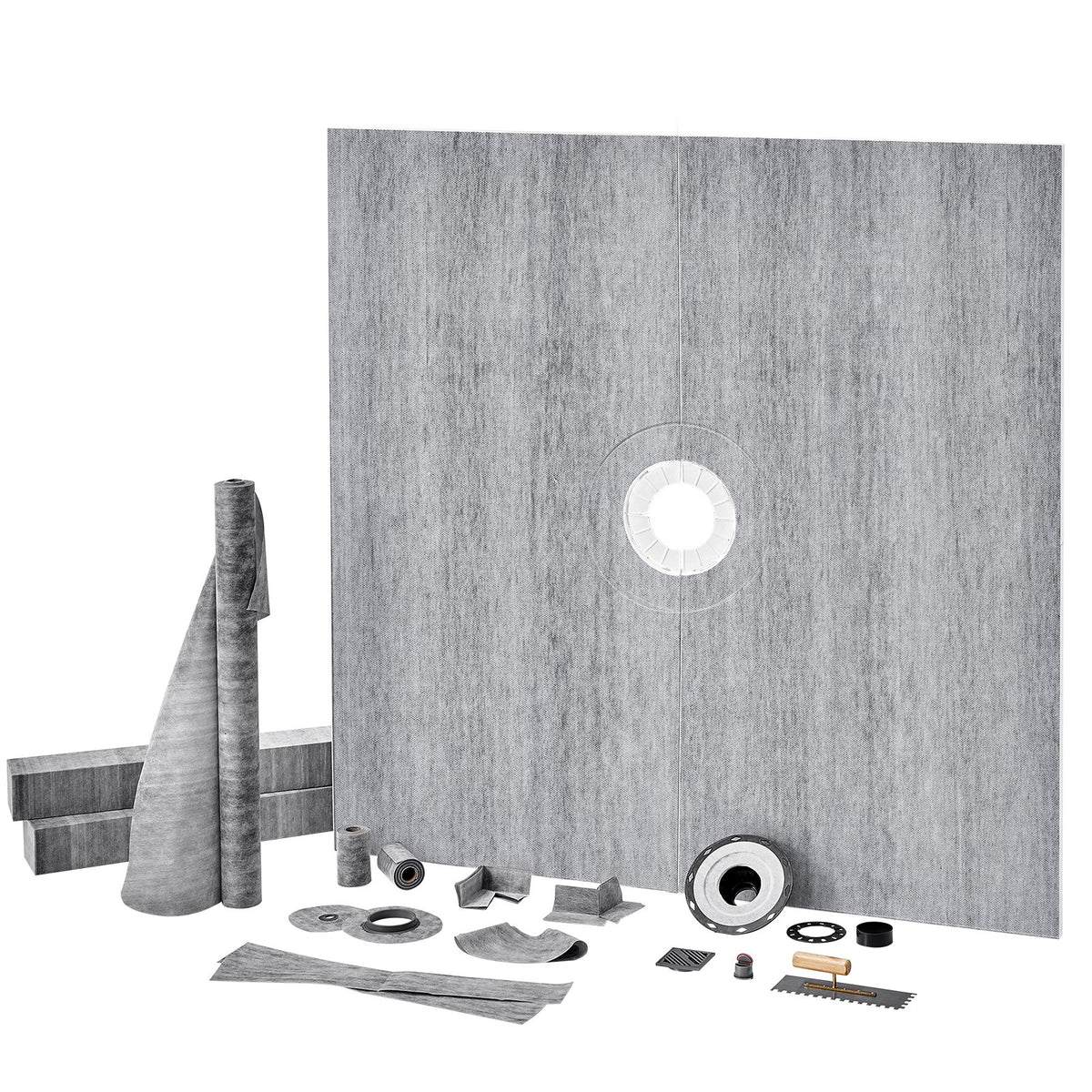 VEVOR Shower Curb Kit, 1828x1828mm, 72"x72" Shower Pan Kit with 50.8mm ABS Central Flange, 101.6mm Stainless Steel Grate, Waterproof Shower Curb & Membrane & Strip, Shower Pan Slope Sticks Fit for Bathroom