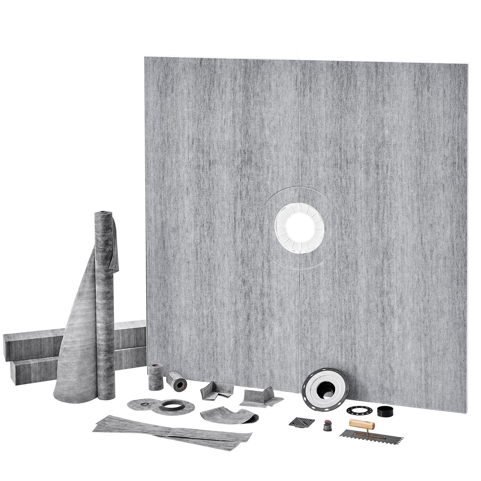 VEVOR Shower Curb Kit, 1828x1828mm, 72"x72" Shower Pan Kit with 50.8mm ABS Central Flange, 101.6mm Stainless Steel Grate, Waterproof Shower Curb & Membrane & Strip, Shower Pan Slope Sticks Fit for Bathroom
