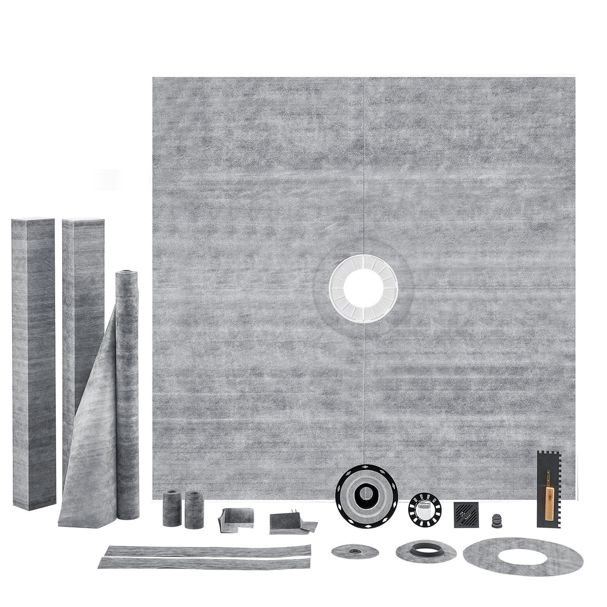VEVOR Shower Curb Kit, 1828x1828mm, 72"x72" Shower Pan Kit with 50.8mm ABS Central Flange, 101.6mm Stainless Steel Grate, Waterproof Shower Curb & Membrane & Strip, Shower Pan Slope Sticks Fit for Bathroom