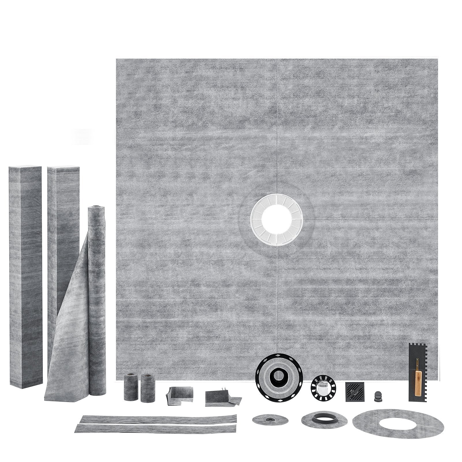VEVOR Shower Curb Kit, 1828x1828mm, 72"x72" Shower Pan Kit with 50.8mm ABS Central Flange, 101.6mm Stainless Steel Grate, Waterproof Shower Curb & Membrane & Strip, Shower Pan Slope Sticks Fit for Bathroom