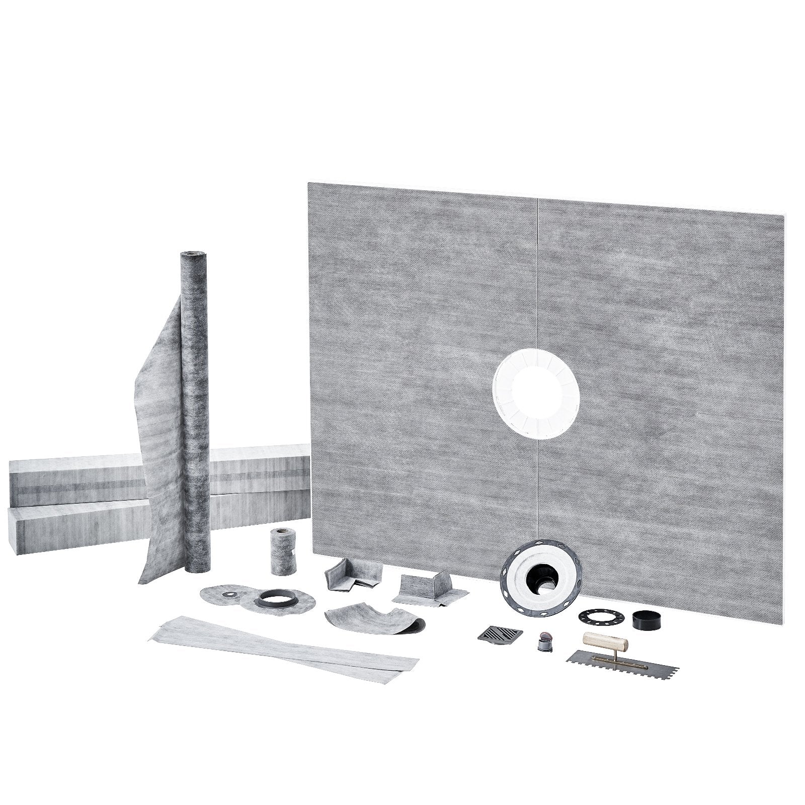 VEVOR Shower Curb Kit, 1219x1524mm, 60"x48" Shower Pan Kit with 50.8mm ABS Central Flange, Waterproof Membrane, Stainless Steel Grate and Joint Sealant, Shower Pan Slope Sticks Fit for Bathroom