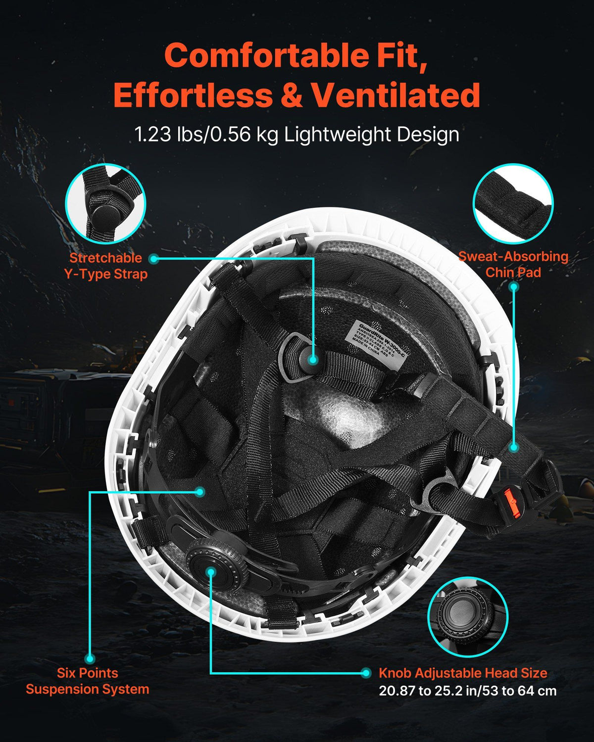 Construction Safety Helmet, ANSI/ISEA Z89.1 Approved ABS Safety Hard Hat with 6-Point Ratchet Suspension, Adjustable Vented Hardhat for Men Women Adults, for Outdoor Indoor Industrial Workwear