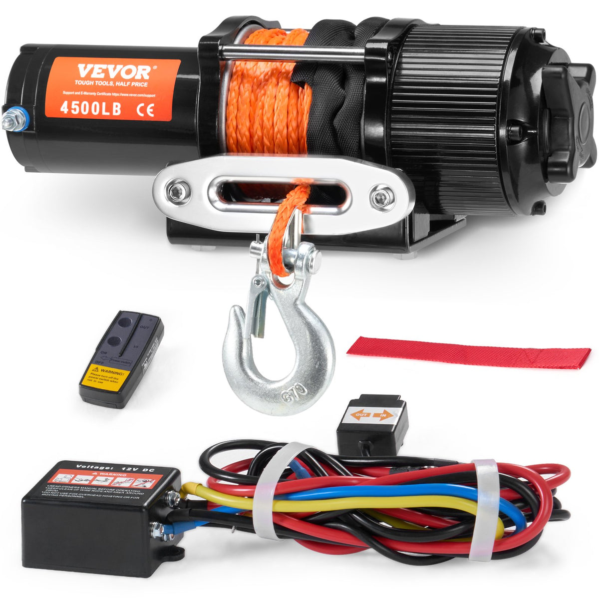 VEVOR Electric Winch ATV UTV 2041 kg Synthetic Rope Waterproof Remote Control