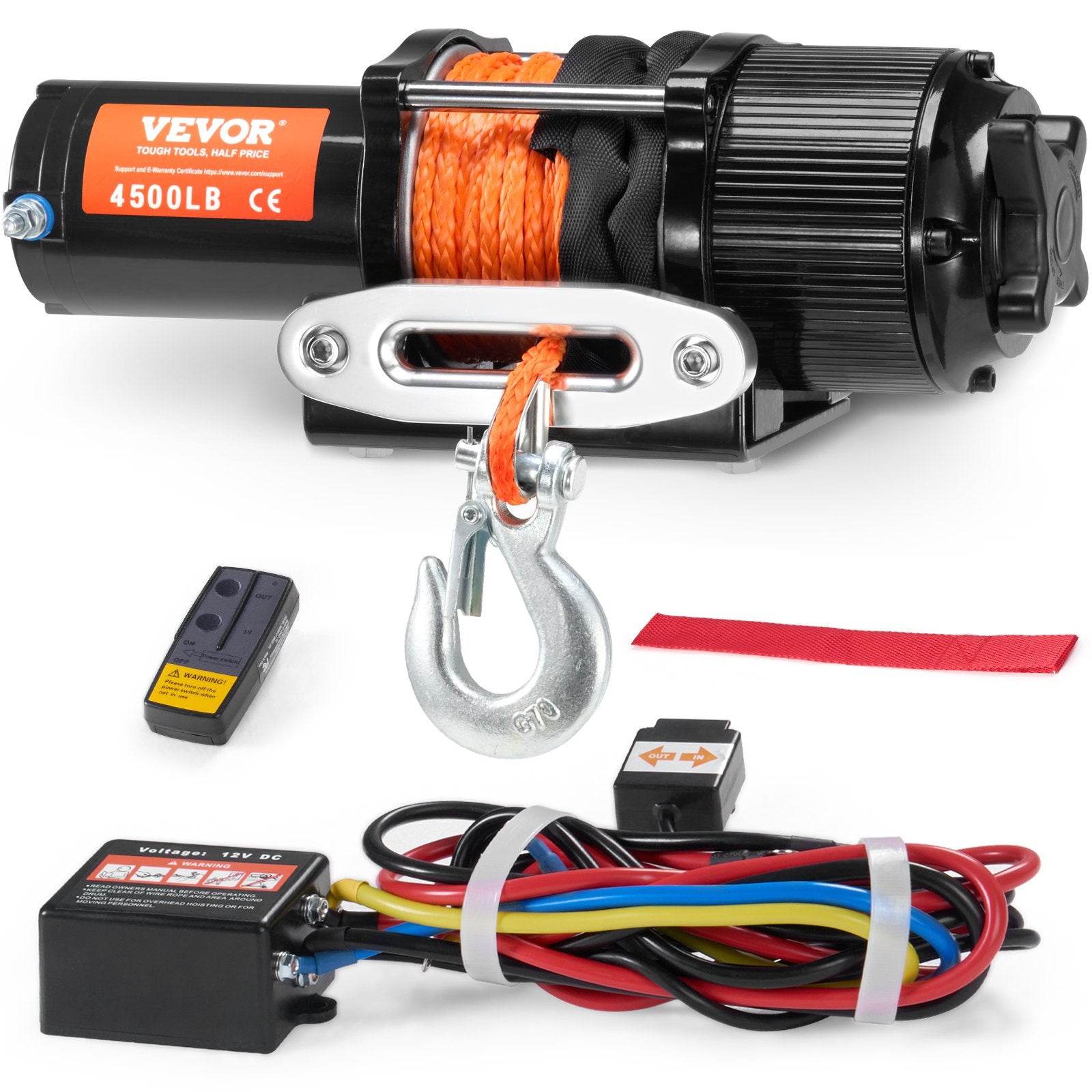 VEVOR Electric Winch ATV UTV 2041 kg Synthetic Rope Waterproof Remote Control