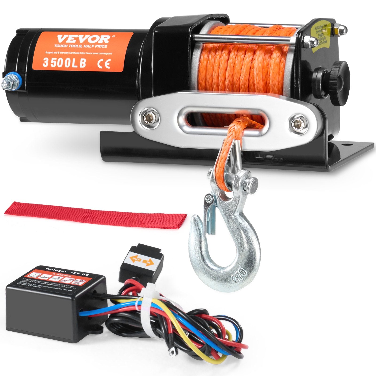 VEVOR Electric Winch, 1588 kg Line Pull Capacity, 12V DC ATV Winch with Φ0.5 x 1188.7 cm 12 Strands Synthetic Rope Aluminum Fairlead Wired Remote Control, IP55 Waterproof for Towing ATV Boat