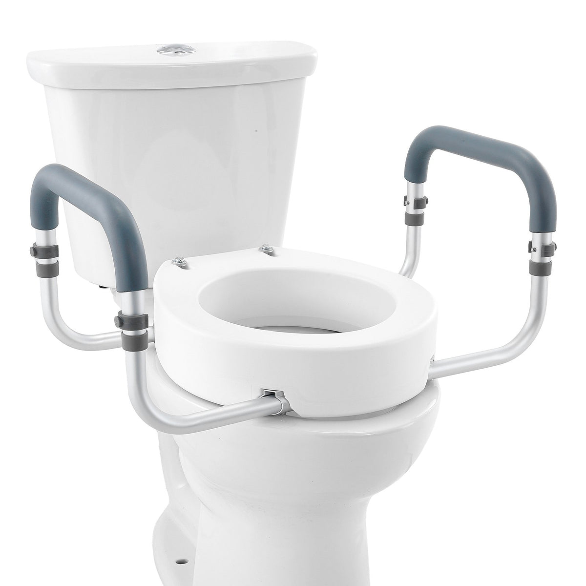 VEVOR Raised Toilet Seat,88.9 mm Height Raised, 136 kg Weight Capacity, for Standard Round Toilet, Aluminum Handrail, with EVA Armrest Padding, for Elderly, Handicap, Patient, Pregnant, Medical