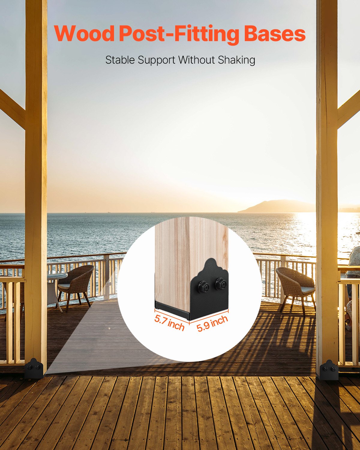 VEVOR 6x6 Post Base 2 Pcs, Inner Size 5.9x5.55 inch / 150x141 mm Post Brackets, Heavy Duty Carbon Steel Decking Posts, Wood Posts Brackets for Pavilion Deck Railing Support Deck Base Plate, Black