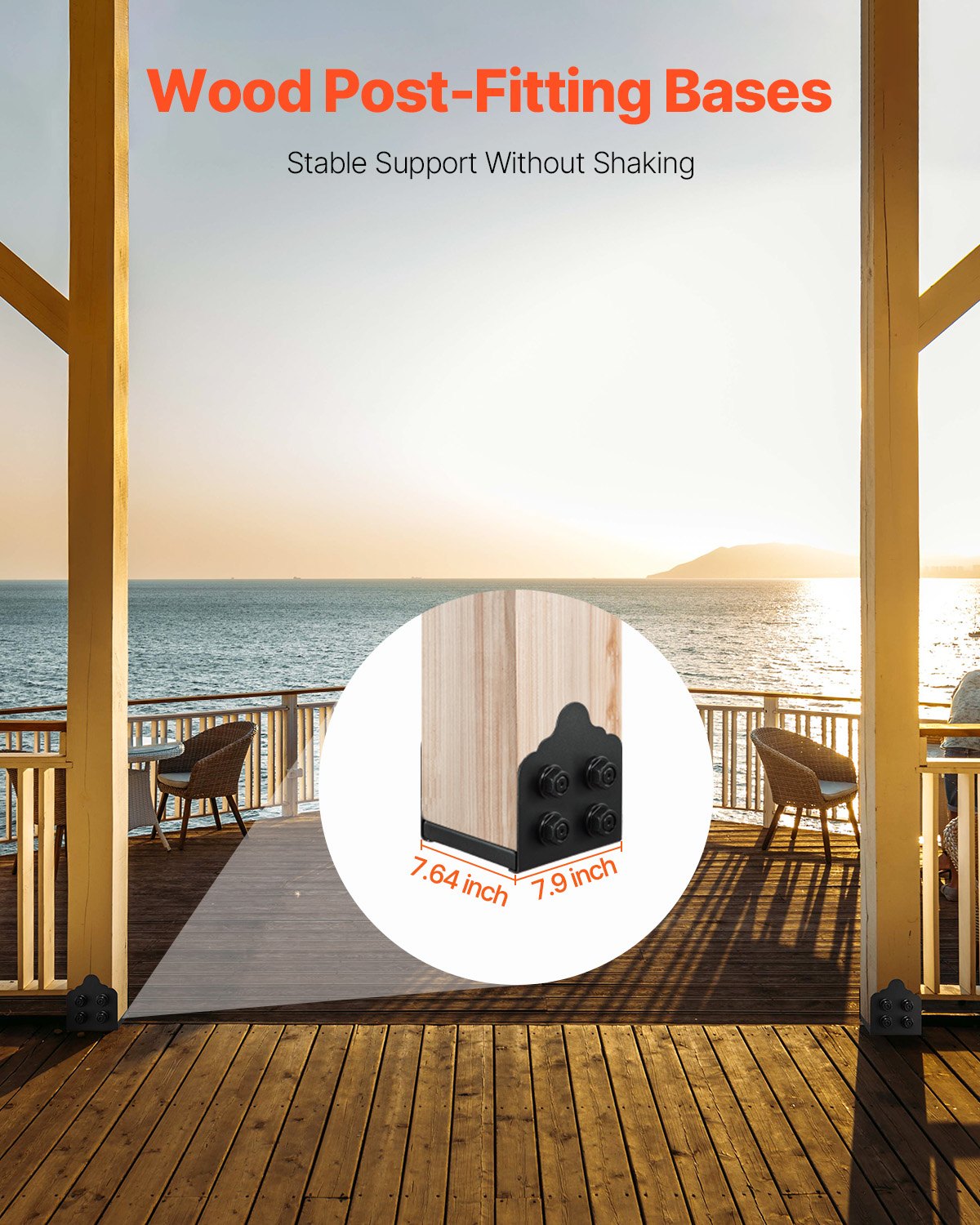 VEVOR 8x8 Post Base 2 Pcs, Inner Size 7.9x7.5 inch / 200x190 mm Post Brackets, Heavy Duty Carbon Steel Decking Posts, Wood Posts Brackets for Pavilion Deck Railing Support Deck Base Plate, Black