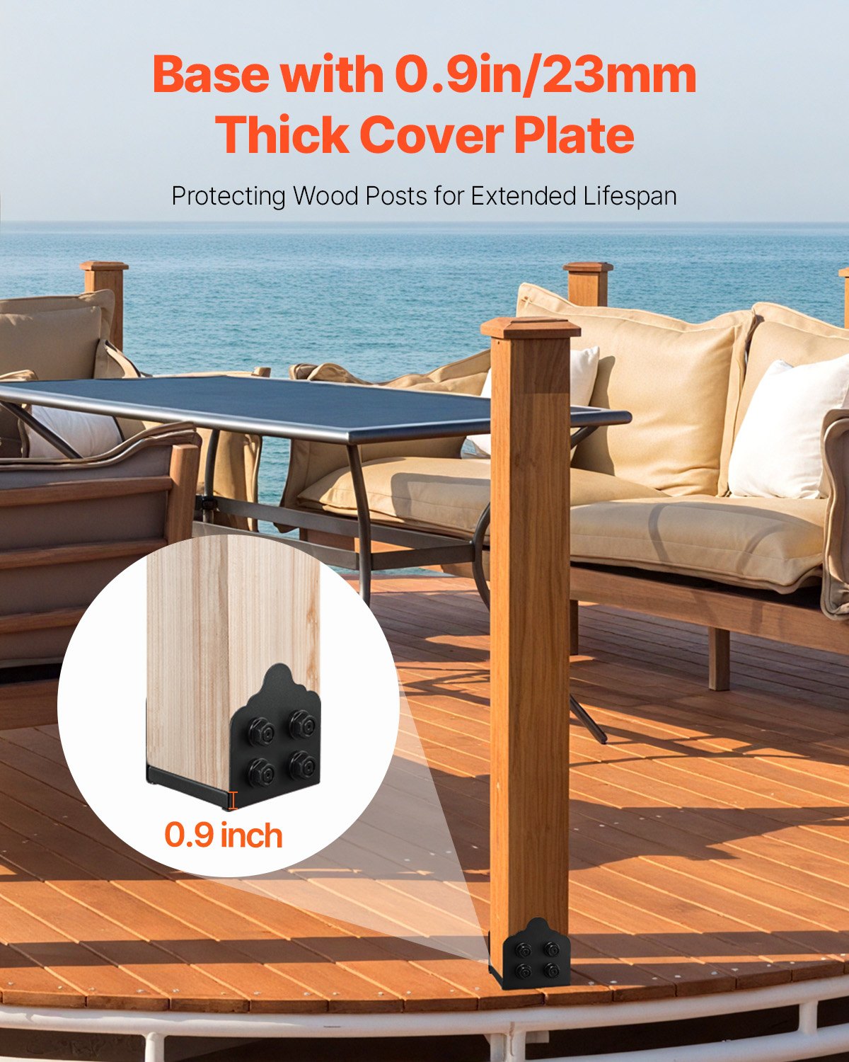 VEVOR 8x8 Post Base 2 Pcs, Inner Size 7.9x7.5 inch / 200x190 mm Post Brackets, Heavy Duty Carbon Steel Decking Posts, Wood Posts Brackets for Pavilion Deck Railing Support Deck Base Plate, Black