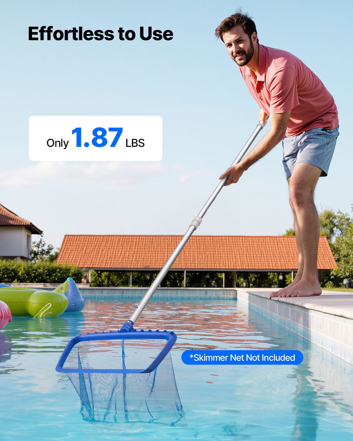 Pool Pole, 1 to 3.66 m Telescoping Swimming Pool Cleaning Poles, Professional Adjustable Telescopic Pole with Extension Pole, Heavy Duty Cleaner Stick for Skimmer Net, Rake, Brush, Vacuum Head