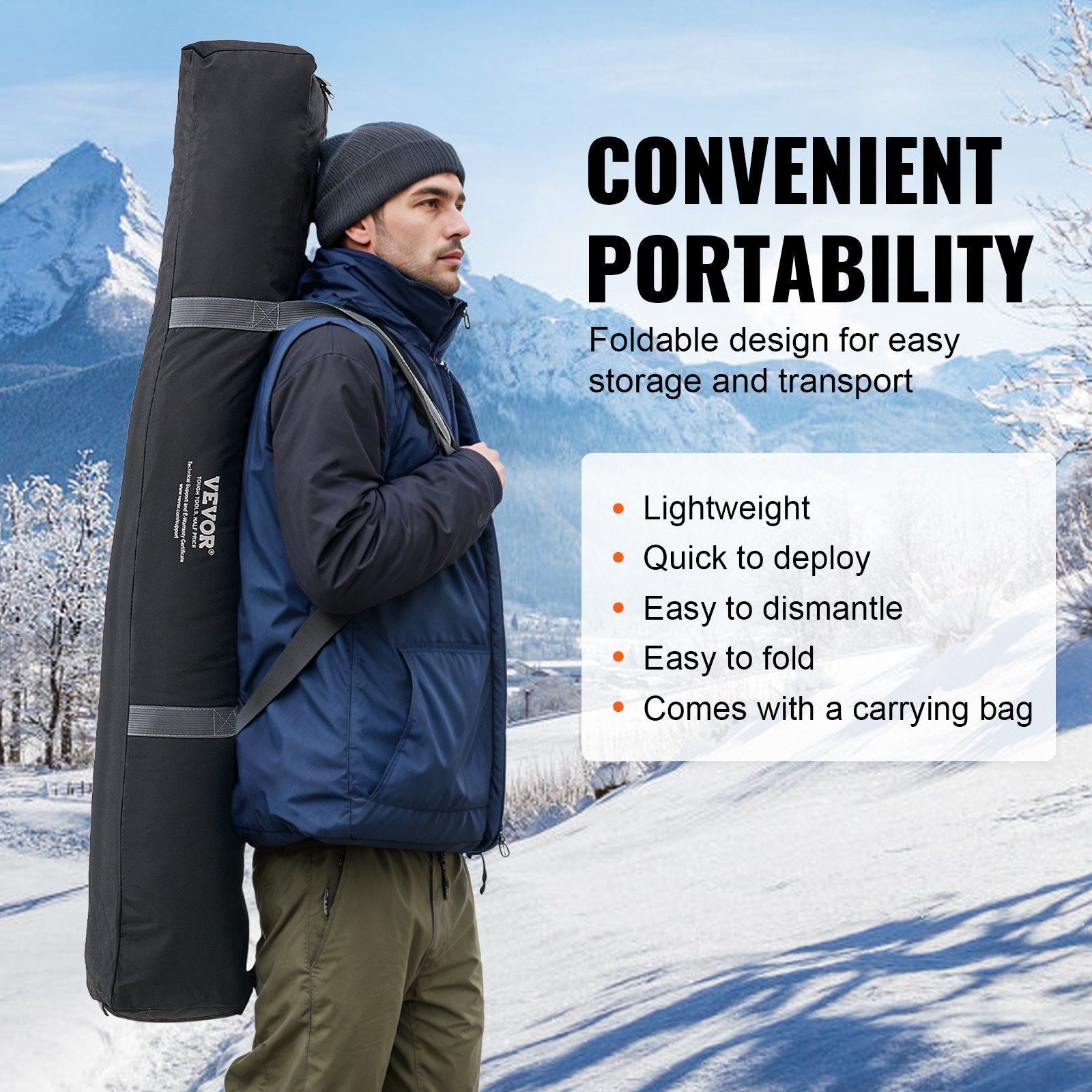 Portable Ice Shelter, 6-8 Person Pop-Up Ice Fishing Tent, 70 Square Feet Fishable Area, Ice Shanty for Winter Fishing, Waterproof Oxford Ice Cube with Anchors/Ropes/Carrying Bag, 142"x71" Black