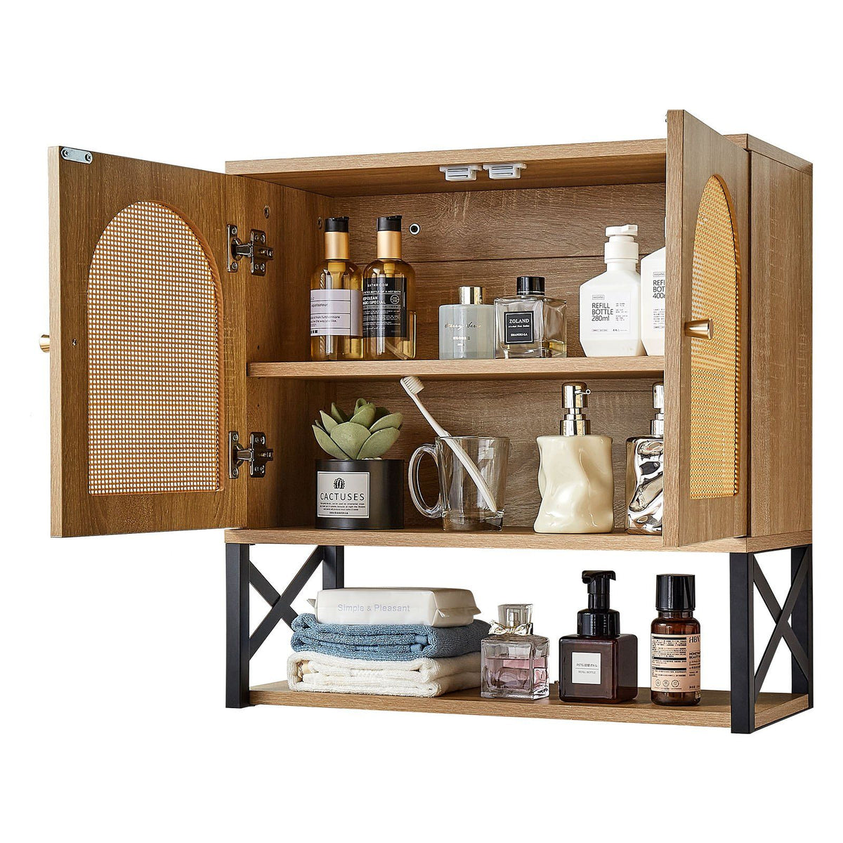 Bathroom Wall Cabinet, with 2 Doors and Adjustable Shelf, Over the Toilet Storage Medicine Cabinet Wall Mounted, Hanging Organizer with Shelves & Open Partition for Laundry Room Kitchen Restroom