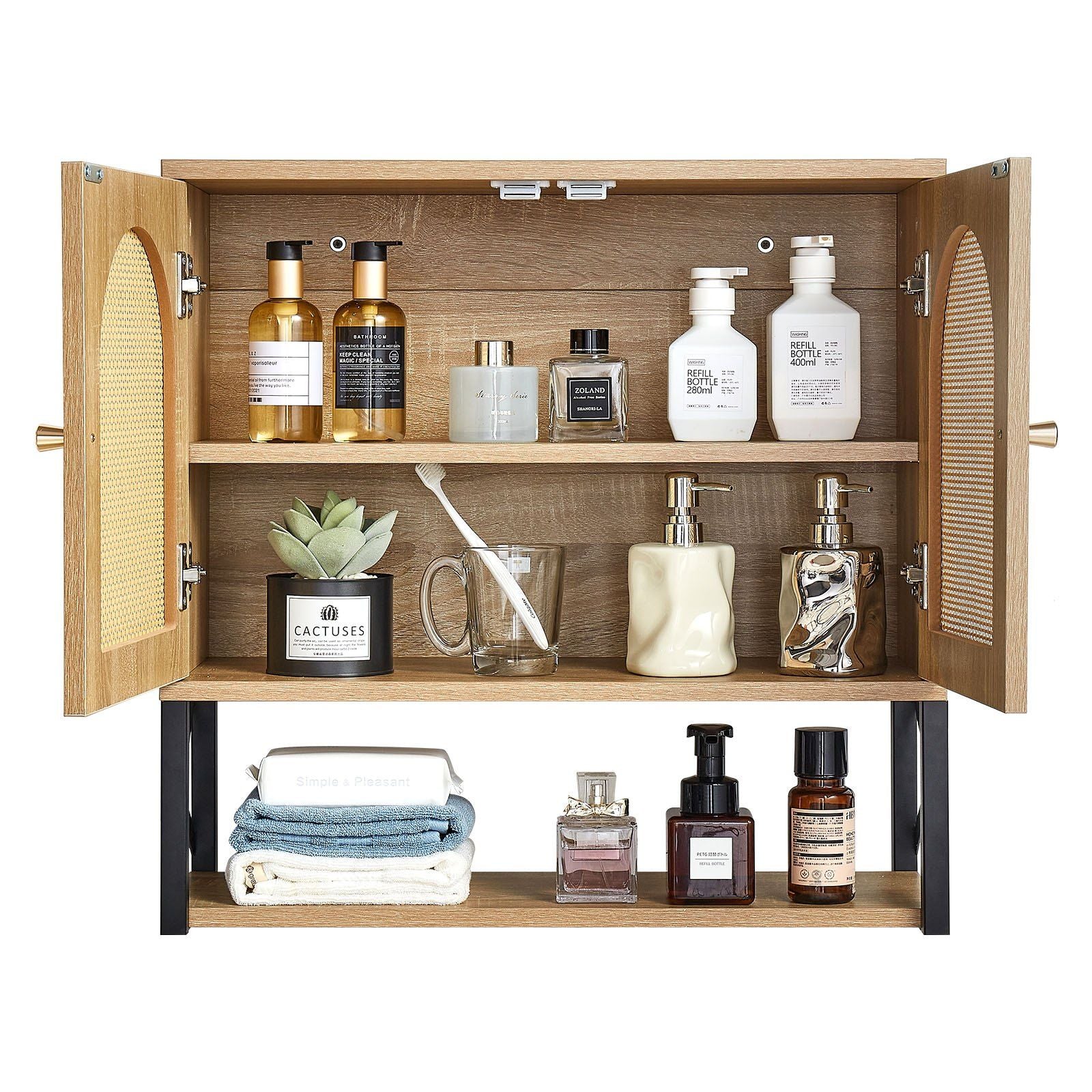 Bathroom Wall Cabinet, with 2 Doors and Adjustable Shelf, Over the Toilet Storage Medicine Cabinet Wall Mounted, Hanging Organizer with Shelves & Open Partition for Laundry Room Kitchen Restroom