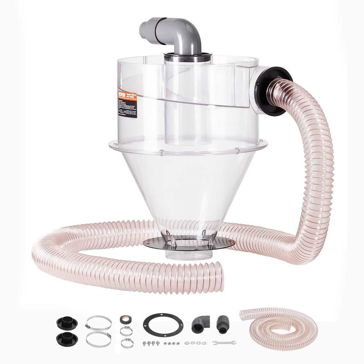 Cyclone Dust Separator, 4" Retrofit Cyclone Separator for Dust Collectors, ABS Dust Deputy With 2" Hole O.D. Connector & Hose for Wet/Dry Shop Vacuums, Fits 18.9-37.85L Tank (Tank Exclude)